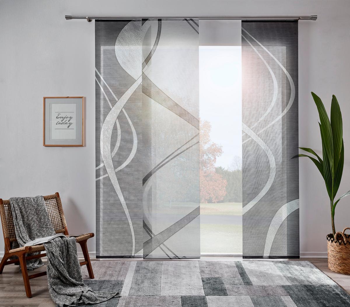 ZASŁONA PANELOWA WAVE - biały/szary, Design, tkanina (60/245cm) - Novel