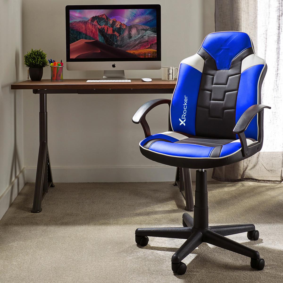 Gamingsessel Saturn ca. 57,5x 107,5x44 cm Blau/Weiß/Schwarz - Blau/Schwarz, MODERN, Textil (57,5/107,5/44cm) - X Rocker