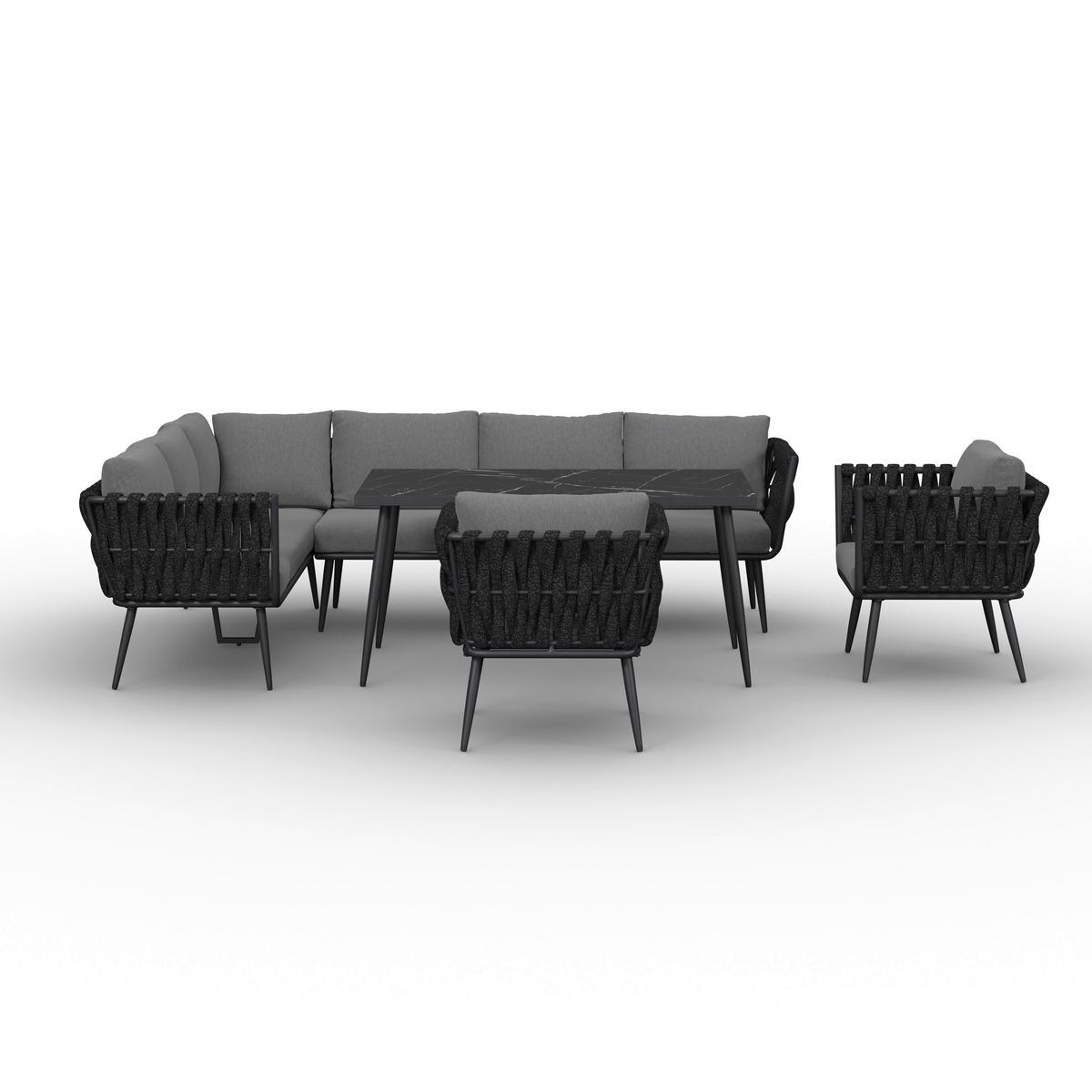 Dining-Loungeset Mila Dunkelgr Outdoorstoff/Metall - Dunkelgrau, MODERN, Kunststoff/Textil - Bessagi Garden