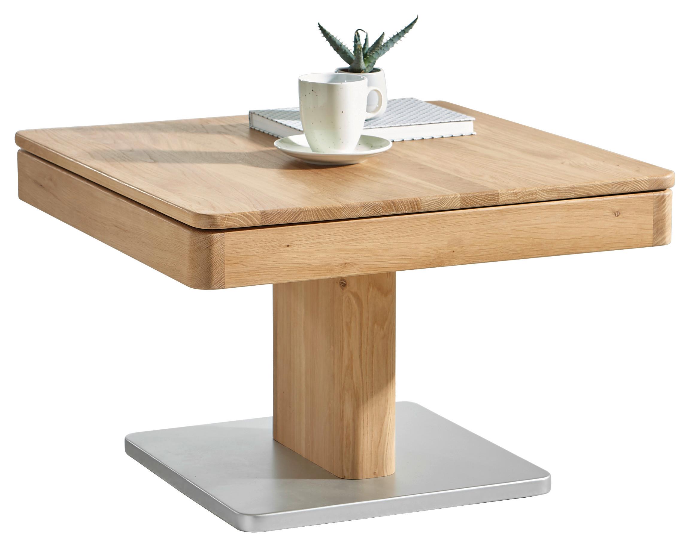 STOLIK KAWOWY RONDO II -EXKLUSIV- - kolor dębowy/kolor aluminiowy, Natur, materiał drewnopochodny/drewno (70/70/45,5cm) - Linea Natura
