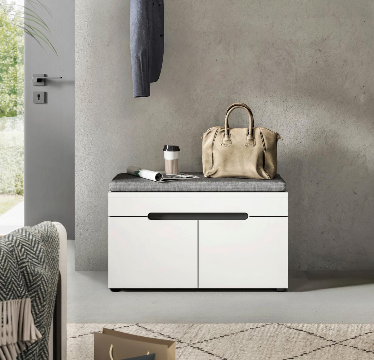 Garderobna Klop Canu, Bela, Siva, Z Blazino - siva/črna, Design, umetna masa/tekstil (80/45/37cm) - Livetastic