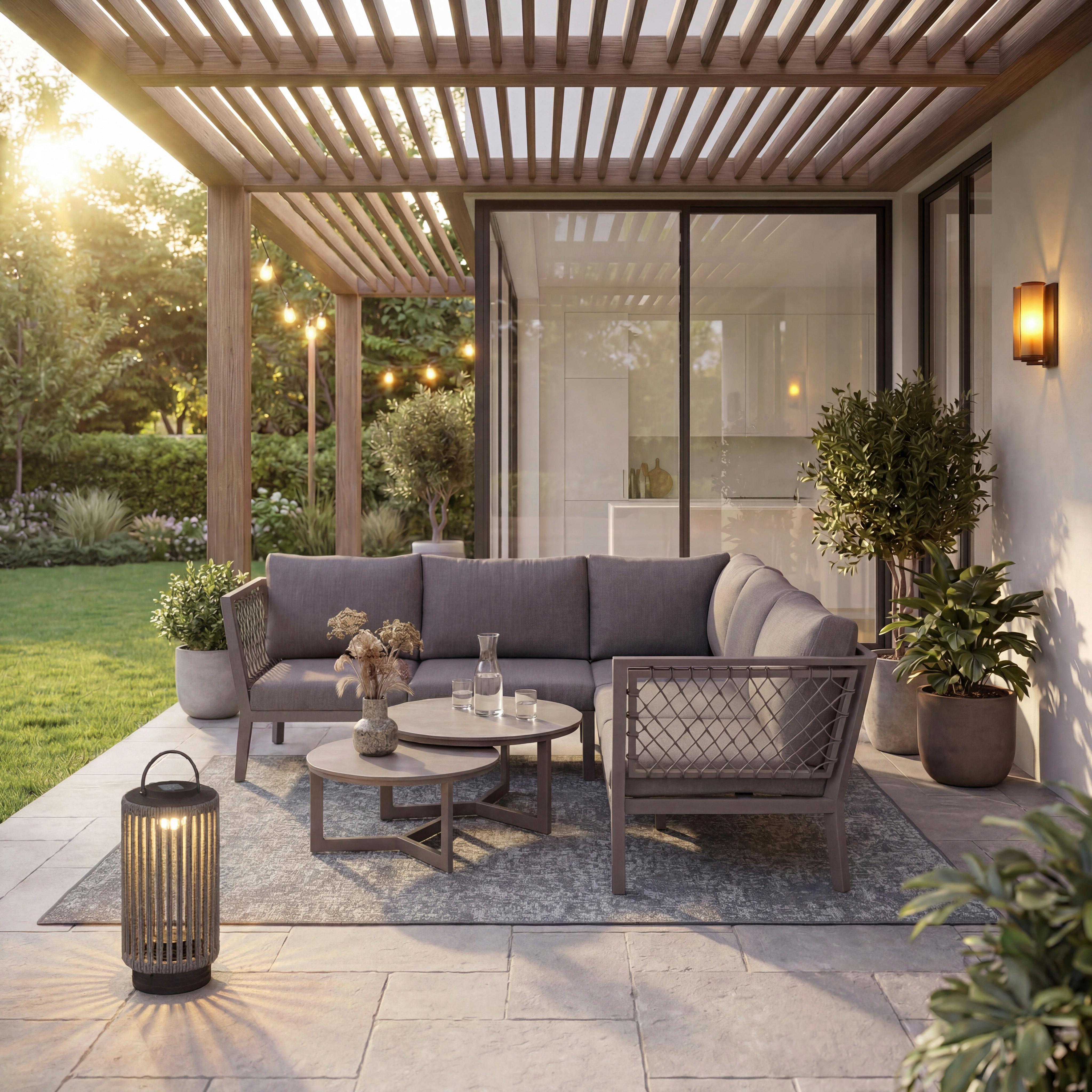LOUNGEGRUPP MALOU - mörkgrå/antracit, Modern, metall/textil (218/68/76,5cm) - Bessagi Garden