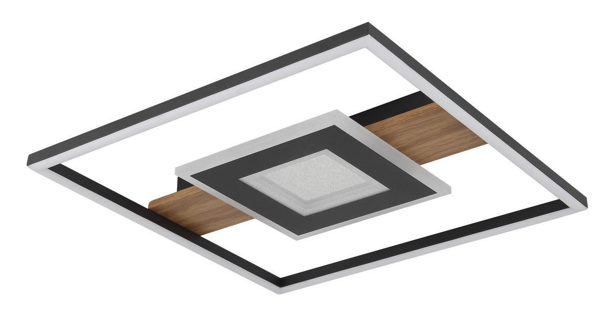 LED-Deckenleuchte Pikara Schwarz/Dunkelbraun max.24Watt - Klar/Dunkelbraun, Natur, Kunststoff/Metall (37,8/37,8/5cm) - Globo