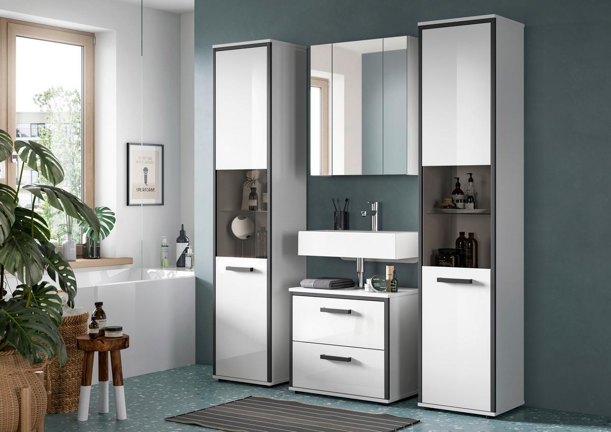 Badezimmer Kojak 4-tlg. Weiß/Anthrazit - Weiß Hochglanz, MODERN, Holzwerkstoff/Kunststoff (140cm) - MID.YOU
