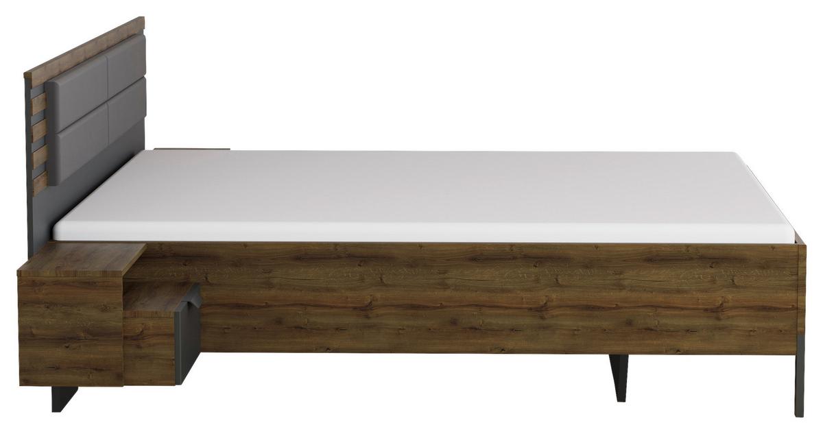 Bettanlage Barea ca. 180x200 cm Grau/Eiche dunkel - Eiche dunkel/Dunkelgrau, MODERN, Holzwerkstoff/Textil (180/200cm) - Rauch Möbel
