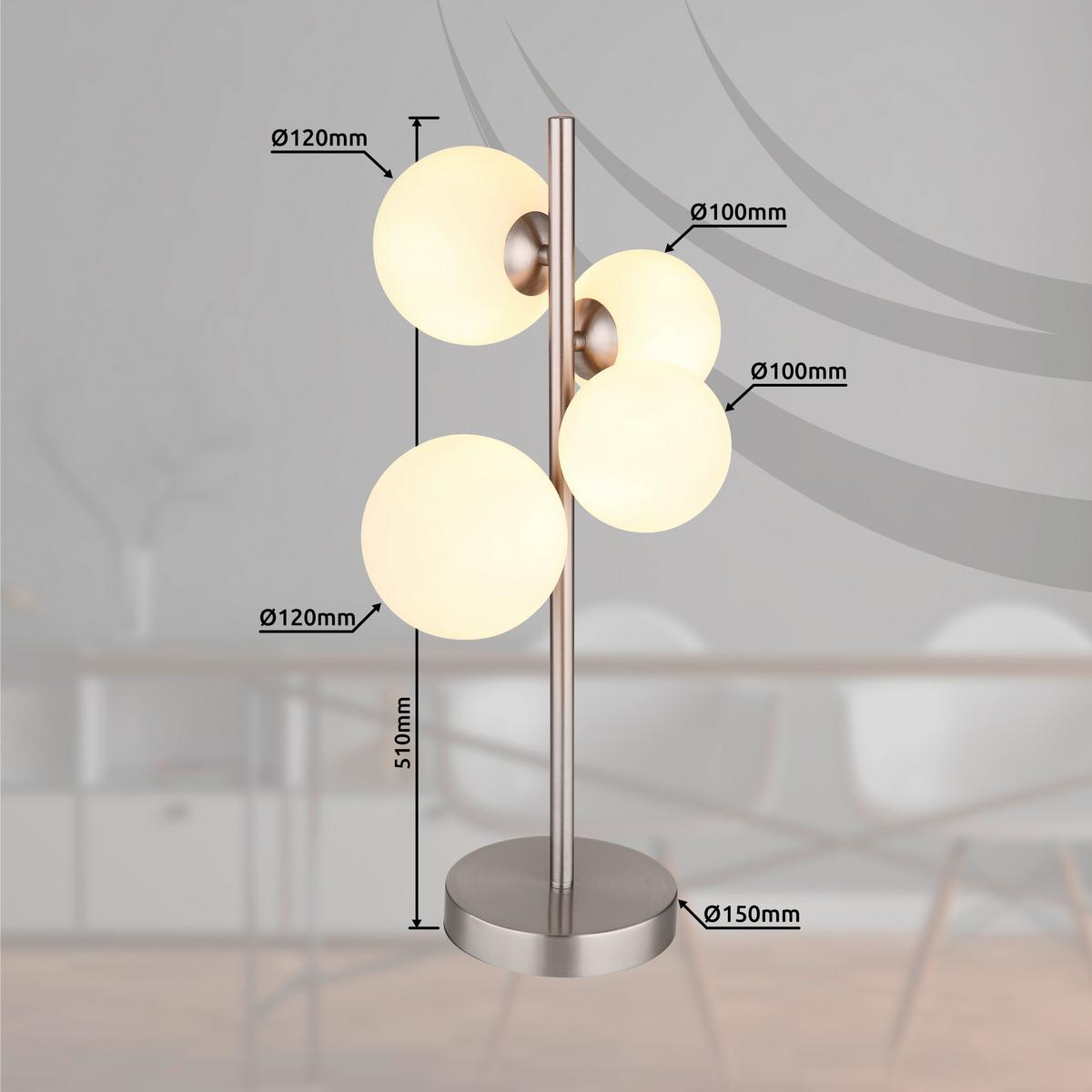 Led Asztali Lámpa 56140-4t - opál/nikkelszínű, Konventionell, műanyag/Üveg (27/23cm) - Globo
