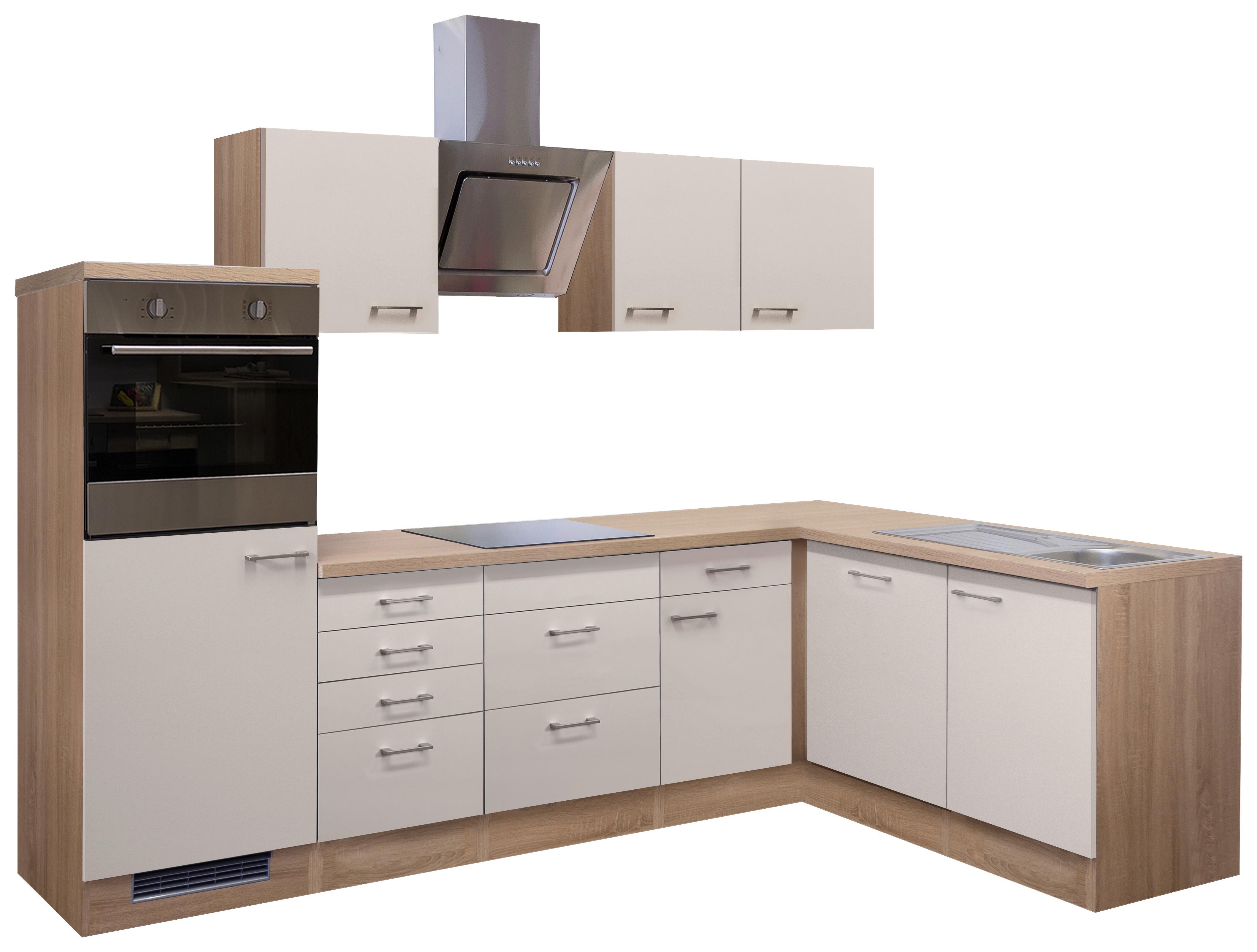 Eckküche Nepal ca. 280x170cm Kaschmir/Sonoma Eiche - Kaschmir/Edelstahlfarben, MODERN, Holzwerkstoff/Metall (280/170cm) - FlexWell