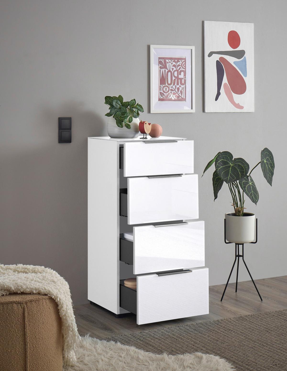 Kommode Siena Weiß - Chromfarben/Schwarz, MODERN, Glas/Holzwerkstoff (45/99/40cm) - Mömax