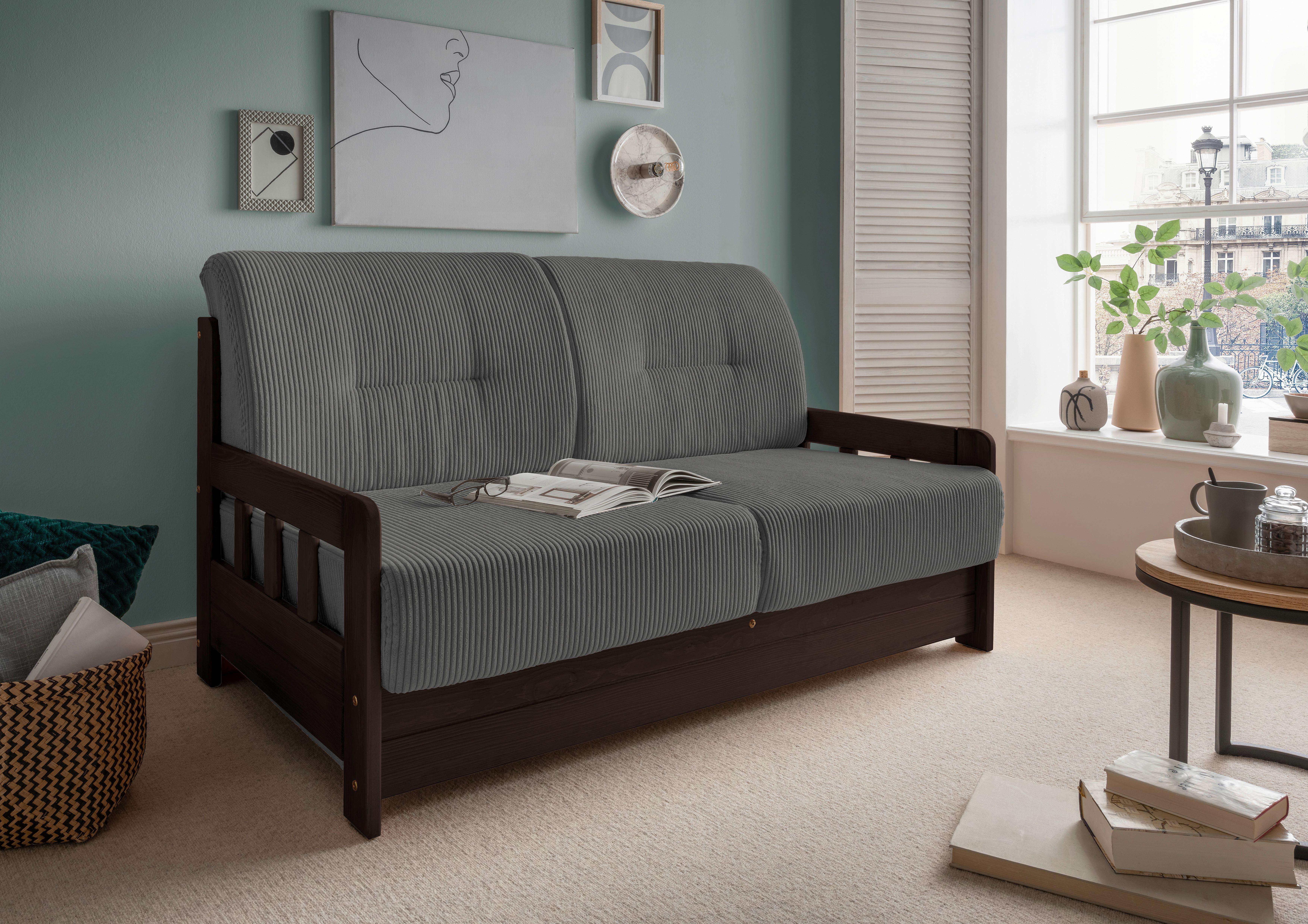 Schlafsofa Camino Holzkorpus Grau/Nussbaum - Nussbaumfarben/Grau, MODERN, Holz/Textil (154/88/90cm) - Livetastic