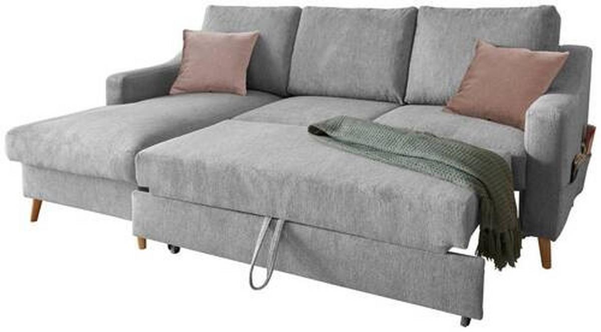 Wohnlandschaft Valentina Grau Mikrofaser - Dunkelrosa/Naturfarben, Design, Holz/Textil (150/228cm) - MID.YOU