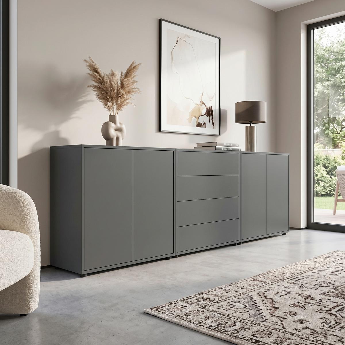 Sideboard Mailand Set 5 Anthrazit - Anthrazit/Schwarz, MODERN, Holzwerkstoff/Kunststoff (237/73/33cm) - MID.YOU