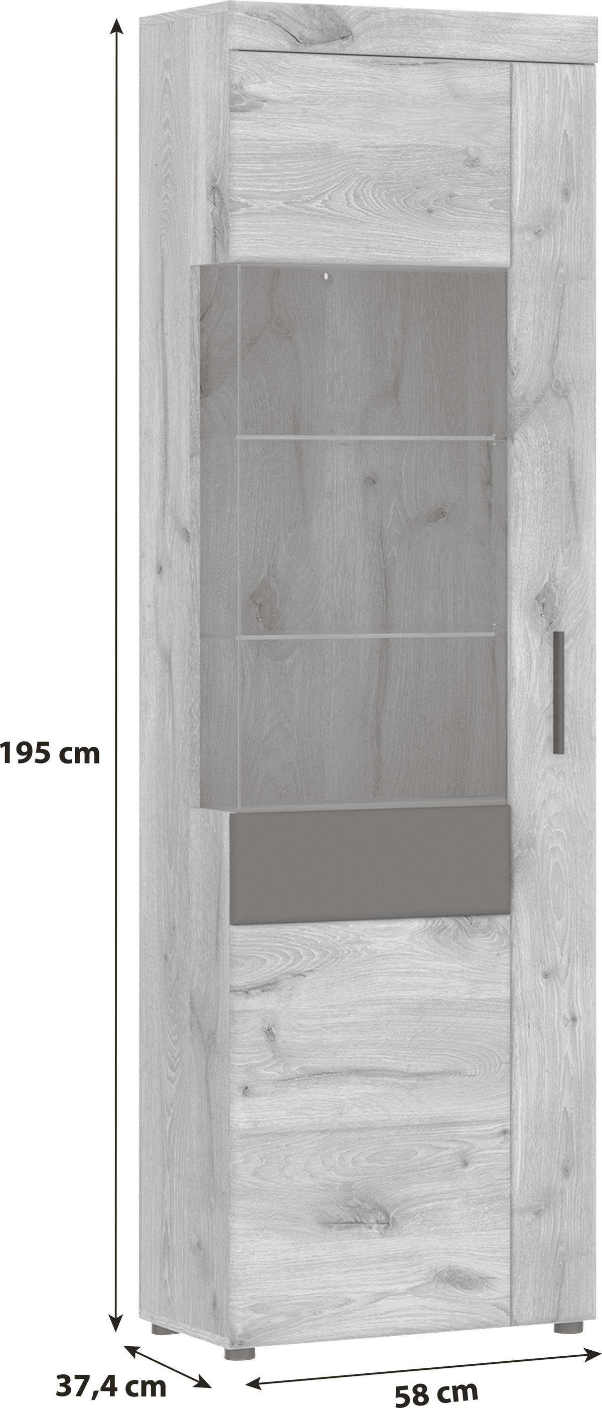 Vitrina Grano, Barva Hrasta, Temno Siva - temno siva/barve hrasta, Trend, umetna masa/steklo (58/195/37,4cm)
