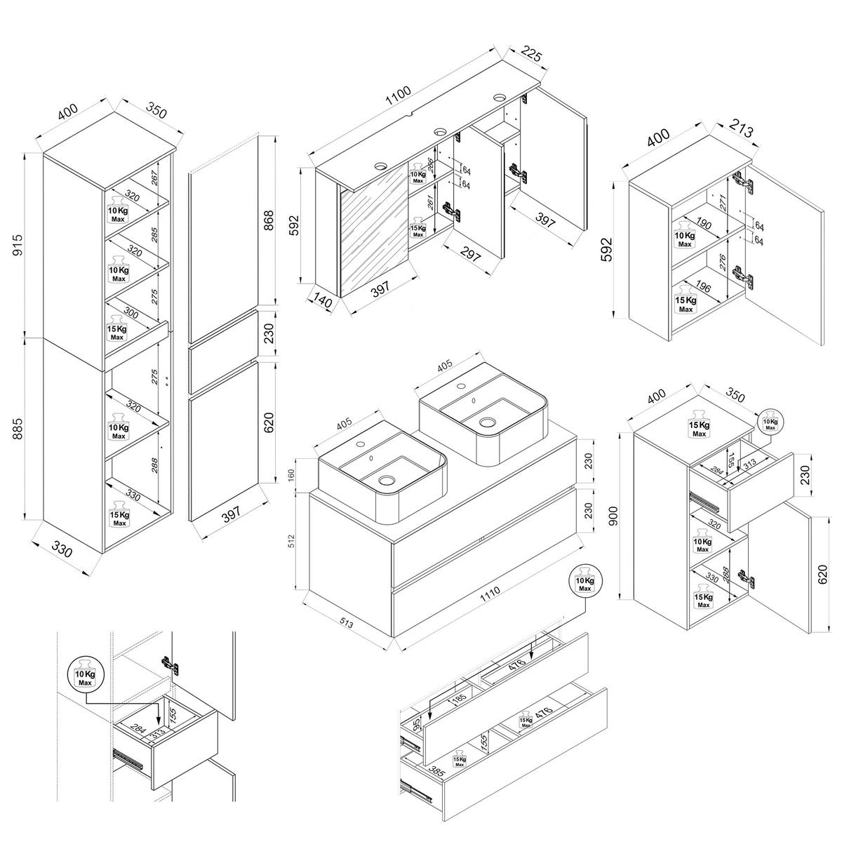Badezimmer Cosila - Honigeiche/Weiss, Trend, Keramik/Holzwerkstoff (191cm) - MID.YOU