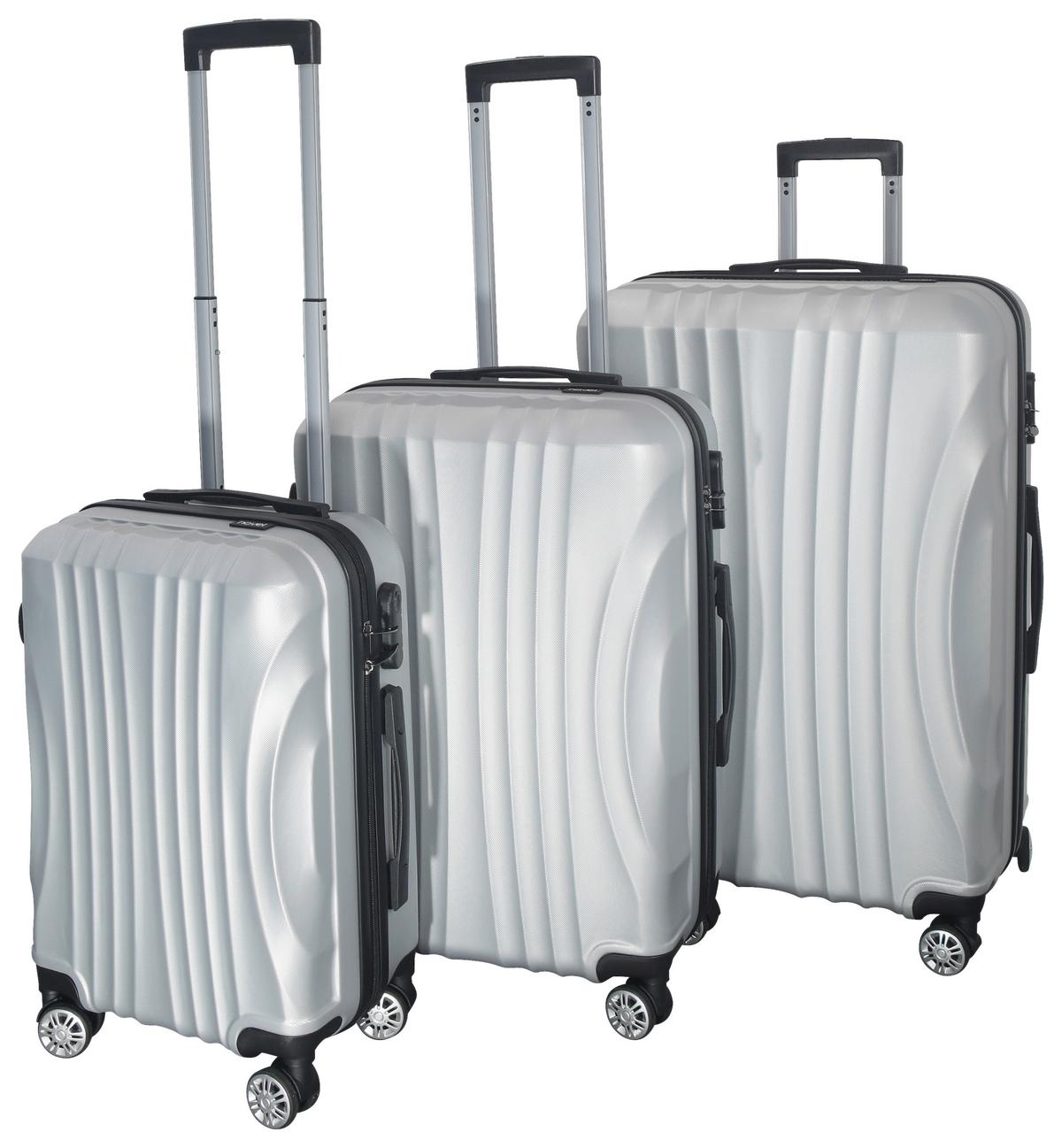 ZESTAW WALIZEK PODRÓŻNYCH CHICAGO - kolor srebrny, Trend, tworzywo sztuczne/metal - Novel