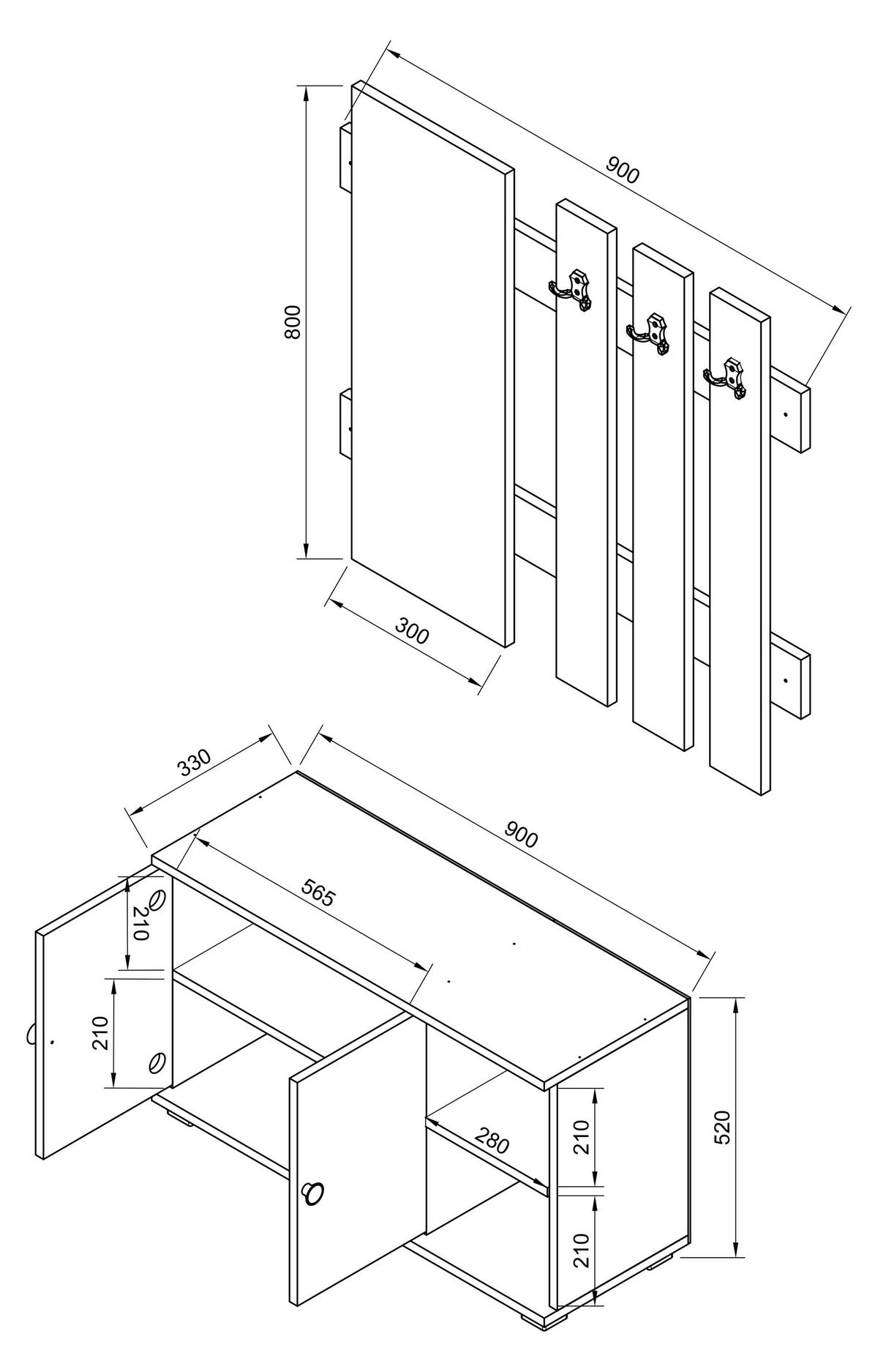 Garderobe GADOS Weiß/Honigeiche ca.90x132x33cm - Honigeiche/Weiß, MODERN, Holzwerkstoff (90/132/33cm) - MID.YOU