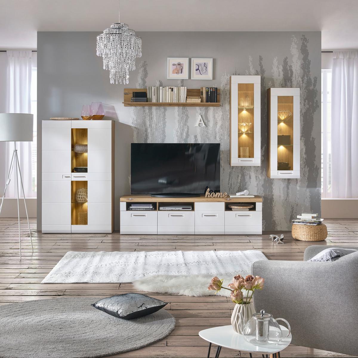 Viseća Vitrina Auris - bijela, Moderno, staklo/drvni materijal (40,3/123,4/37,1cm) - Modern Living