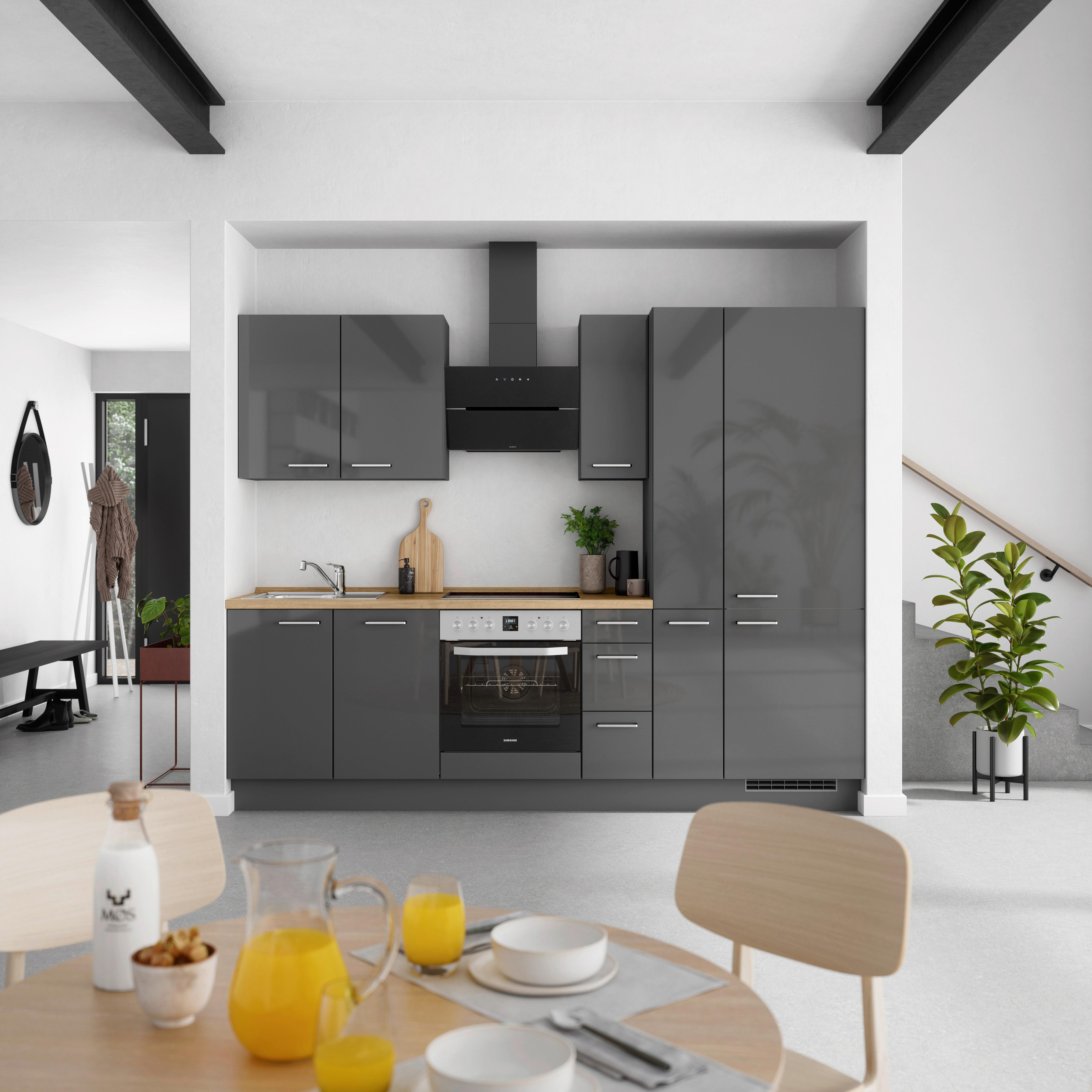 Küchenblock Flash m. Geräten Schieferfarben - Schieferfarben/Edelstahlfarben, MODERN, Holzwerkstoff/Metall (270cm) - Nobilia