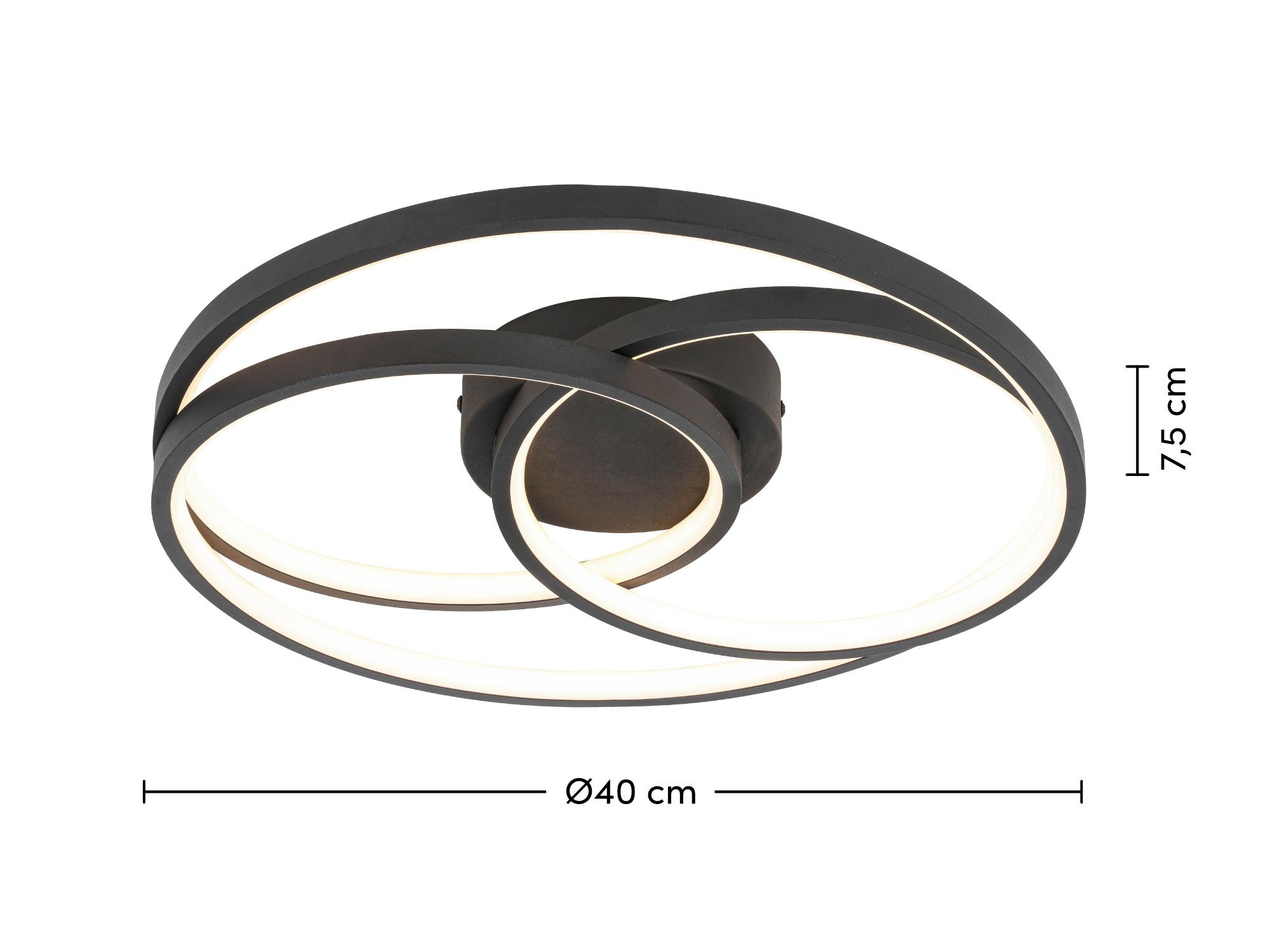 LED-TAKLAMPA RIMO - svart, Modern, metall/plast (40/40/7,5cm) - Mömax