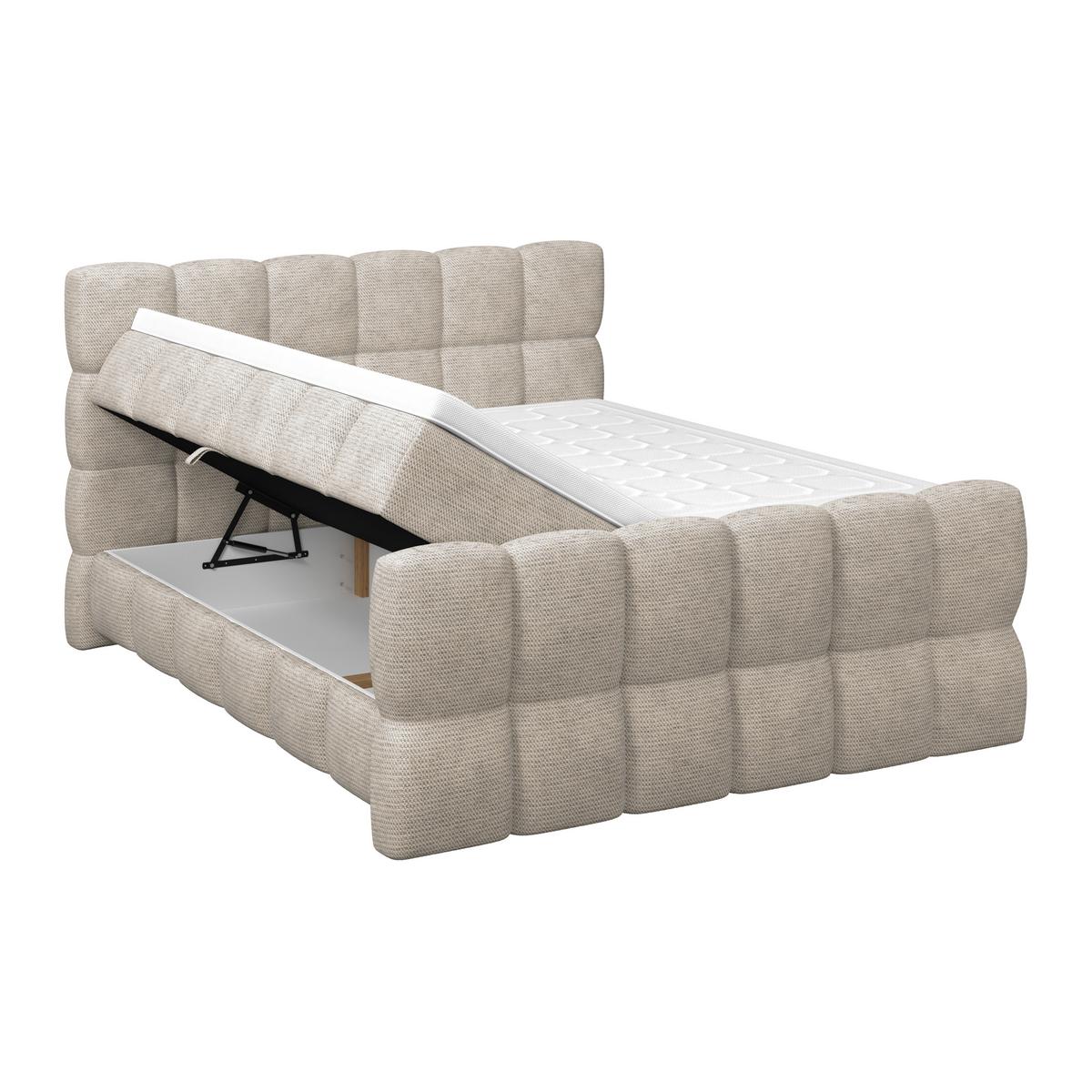 Postelja Boxspring Brisbane, Bež, 160x220 - bež, Trend, kovina/umetna masa (160/220cm) - Premium Living
