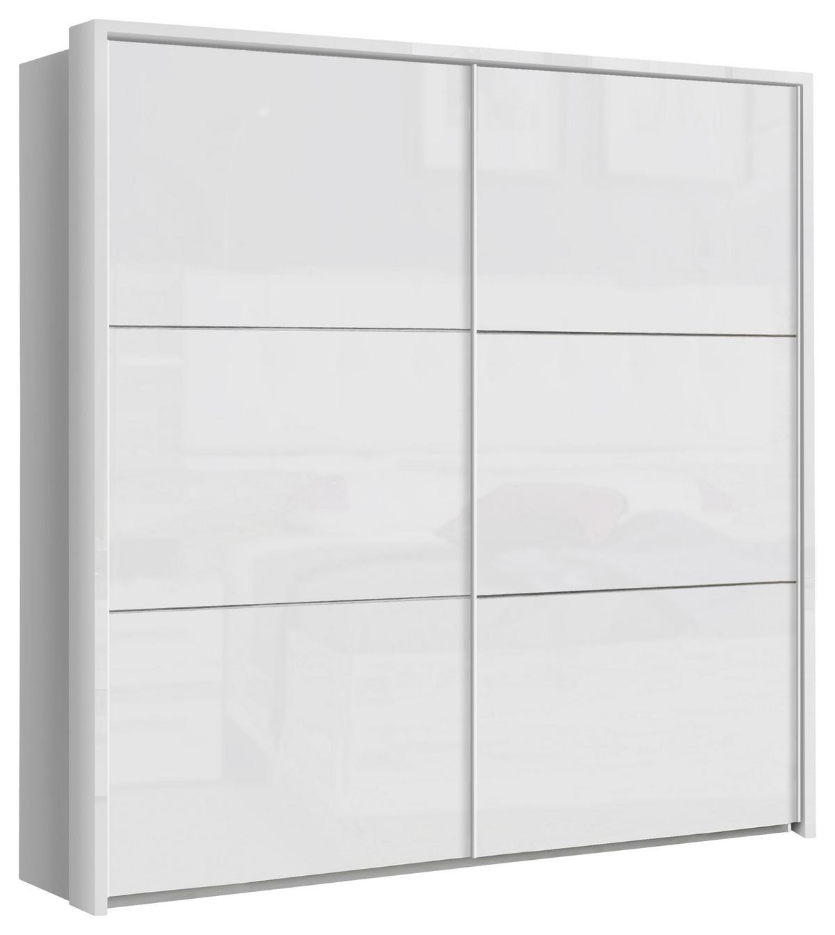 SZAFA PRZESUWNA/PODWIESZ.DRZWI LEADER - biały wysoki połysk/biały, Design, materiał drewnopochodny/metal (200,1/209,7/61,2cm) - home24