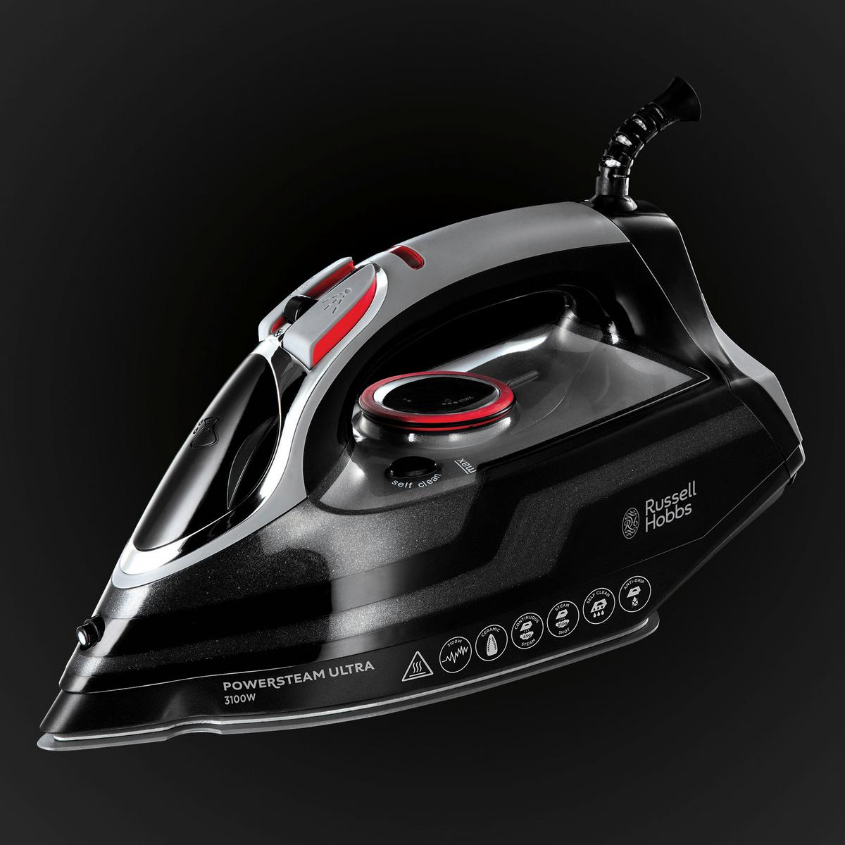 ŻELAZKO PAROWE POWERSTEAM ULTRA 20630-56 - czerwony/kolor srebrny, Basics, tworzywo sztuczne/metal (14,3/17,0/32,9cm) - Russell Hobbs
