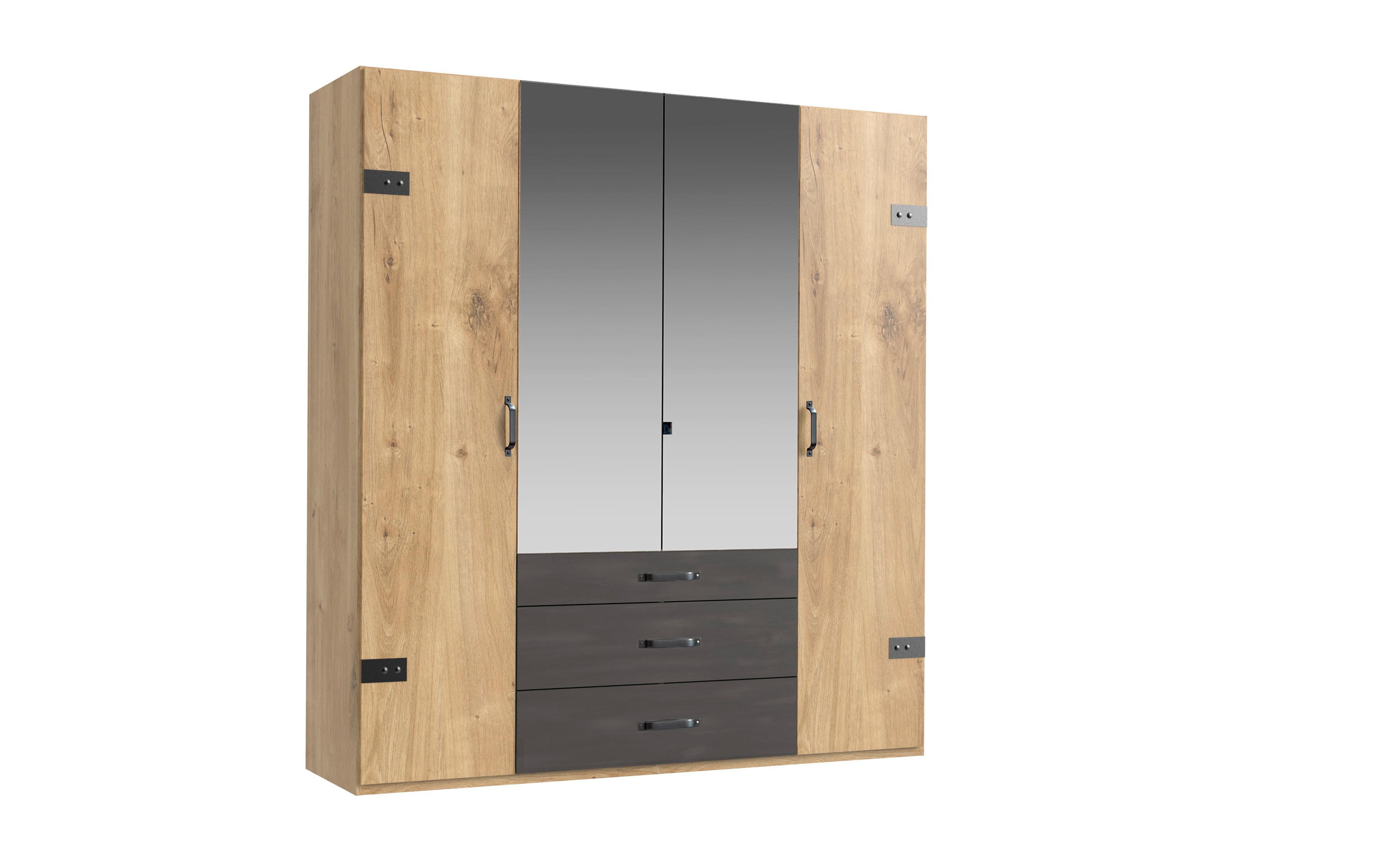 Omara S Klasičnimi Vrati Detroit, Barva Grafita - srebrne barve/barve hrasta, Basics, kovina/leseni material (200/216/58cm) - Modern Living