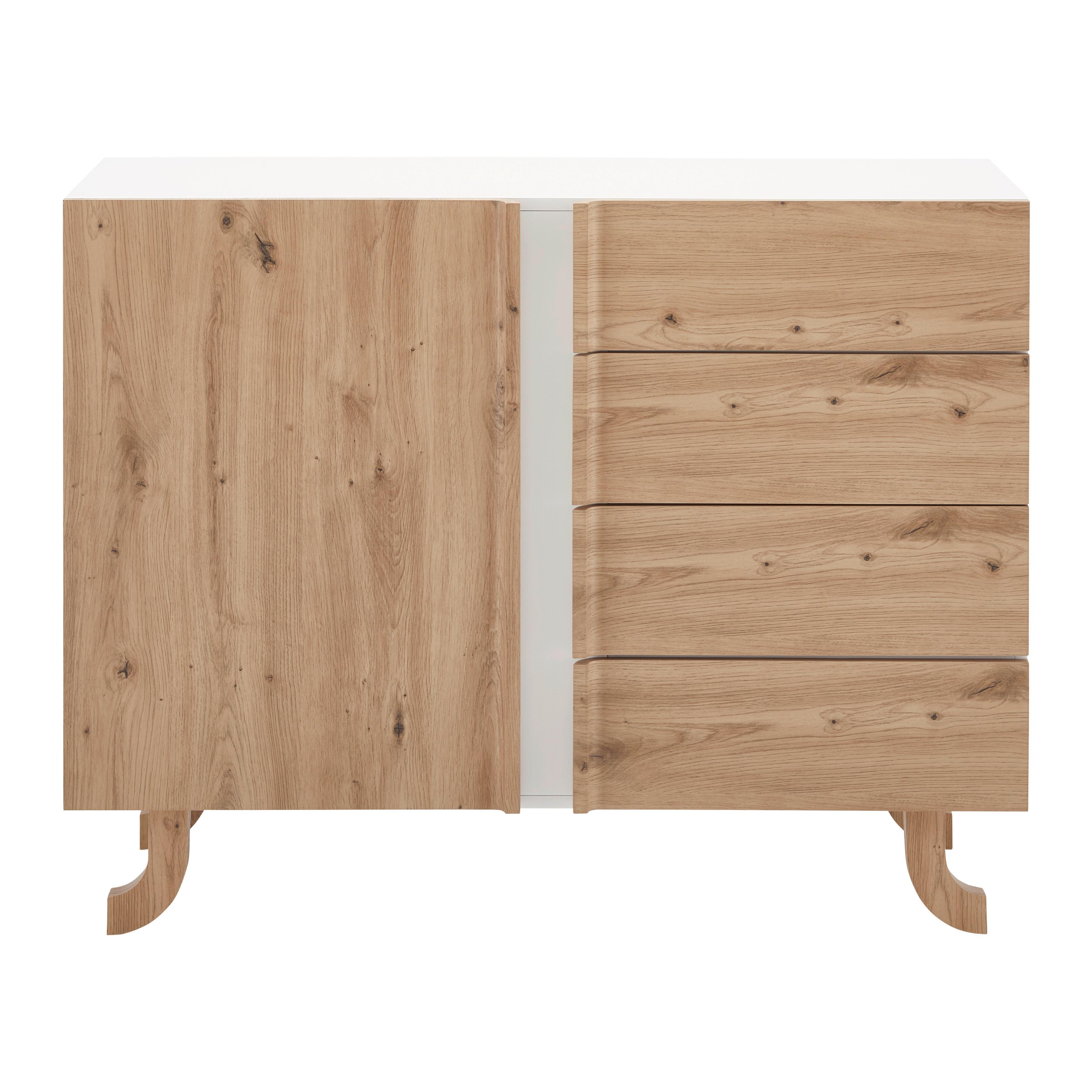 Sideboard Massivholz "Vira", aus Kiefer - Weiß/Kieferfarben, MODERN, Holz (110/43/85cm) - Bessagi Home