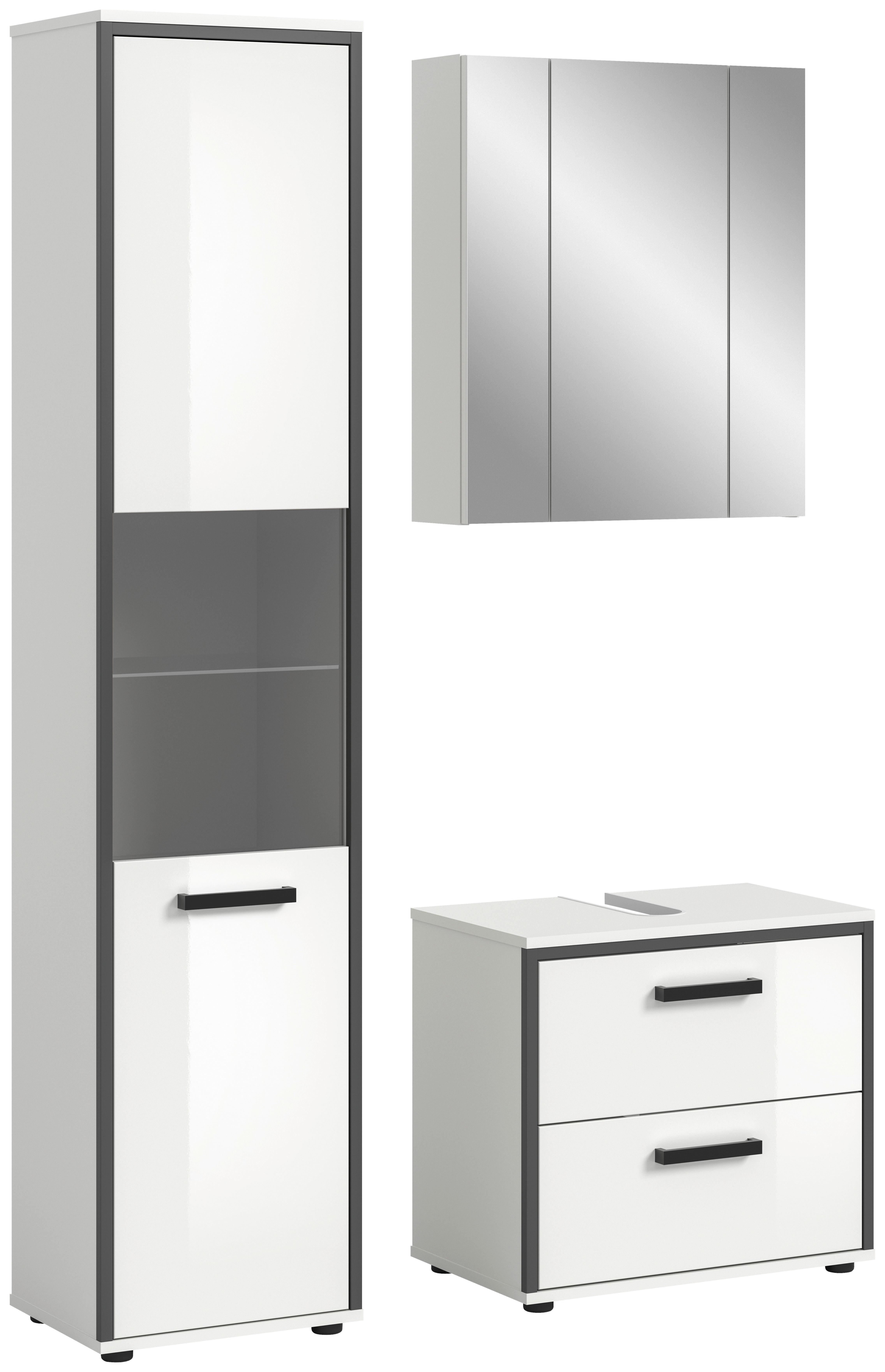 Badezimmer Kojak 3-tlg. Weiß/Anthrazit - Weiß Hochglanz/Schwarz, MODERN, Holzwerkstoff/Kunststoff (100cm) - MID.YOU