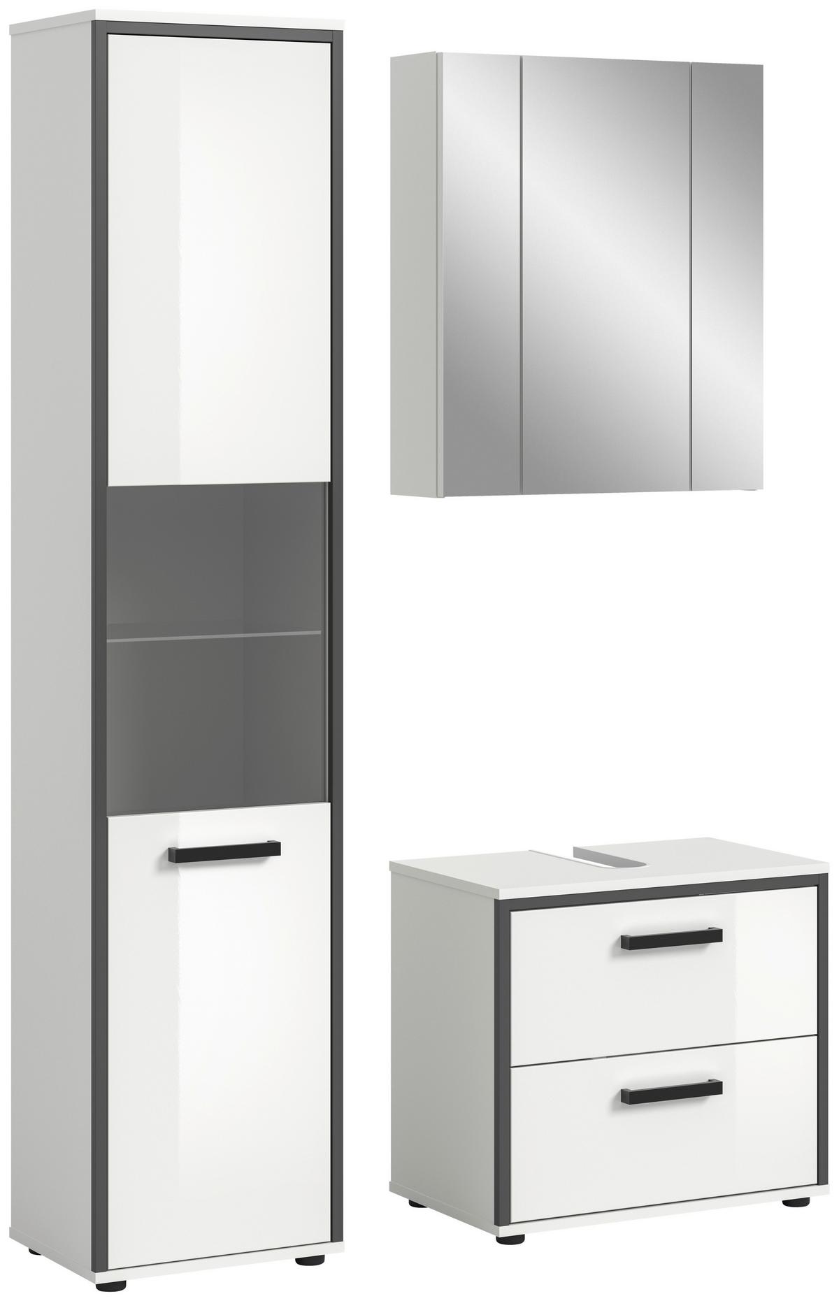 Badezimmer Kojak 3-tlg. Weiß/Anthrazit - Weiß Hochglanz/Schwarz, MODERN, Holzwerkstoff/Kunststoff (100cm) - MID.YOU