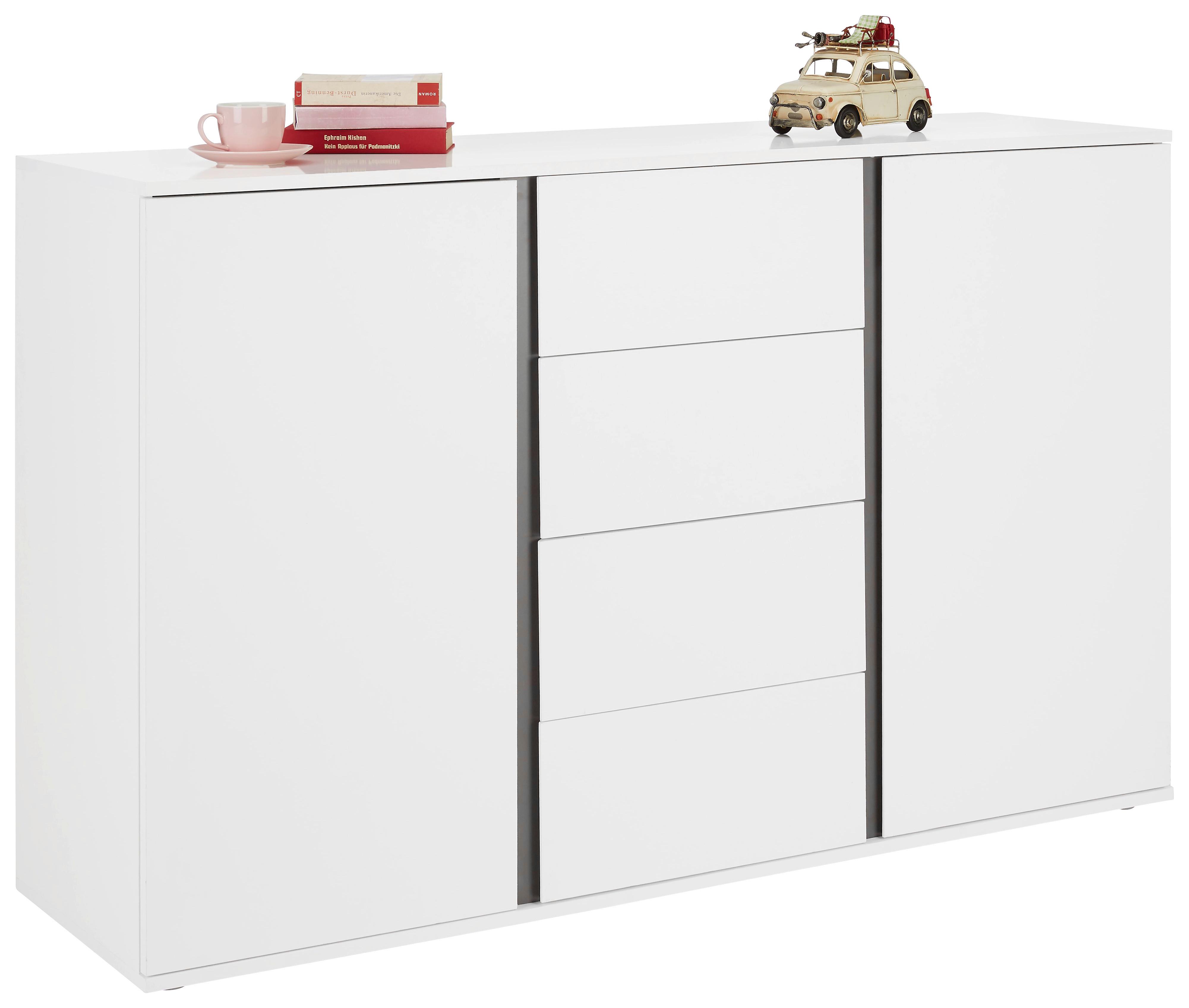 Comodă cu uși BIANCO - alb/gri, Modern, material pe bază de lemn (150/95/43cm) - Modern Living