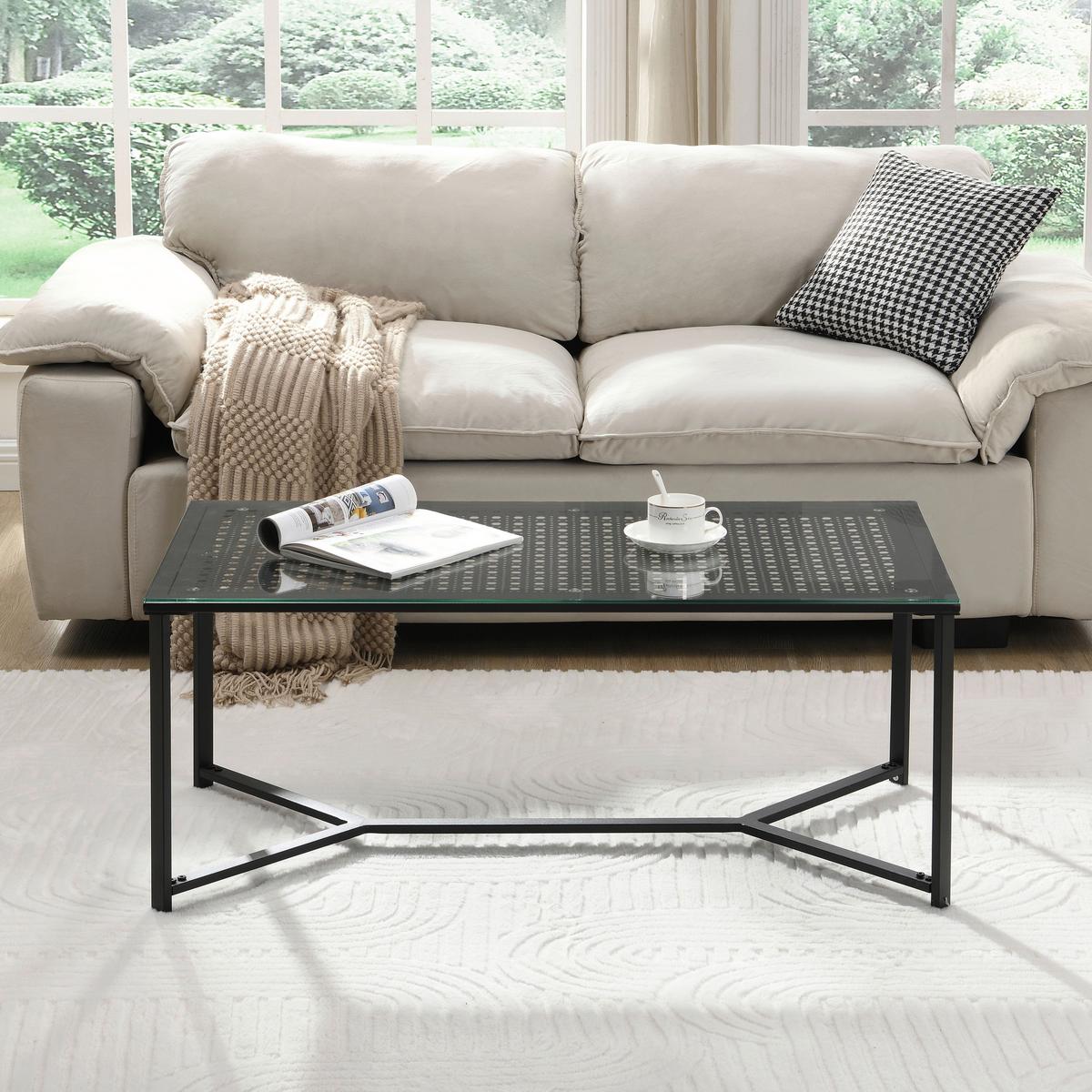 Couchtisch Wl7.323 - Schwarz, Design, Glas/Metall (100/50/42cm) - MID.YOU