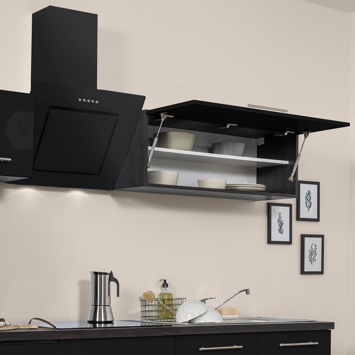 Küchenzeile mit Geräte Schwarz Hochglanz B: ca. 270 cm - Edelstahlfarben/Eichefarben, Basics, Holzwerkstoff/Metall (270cm) - Respekta