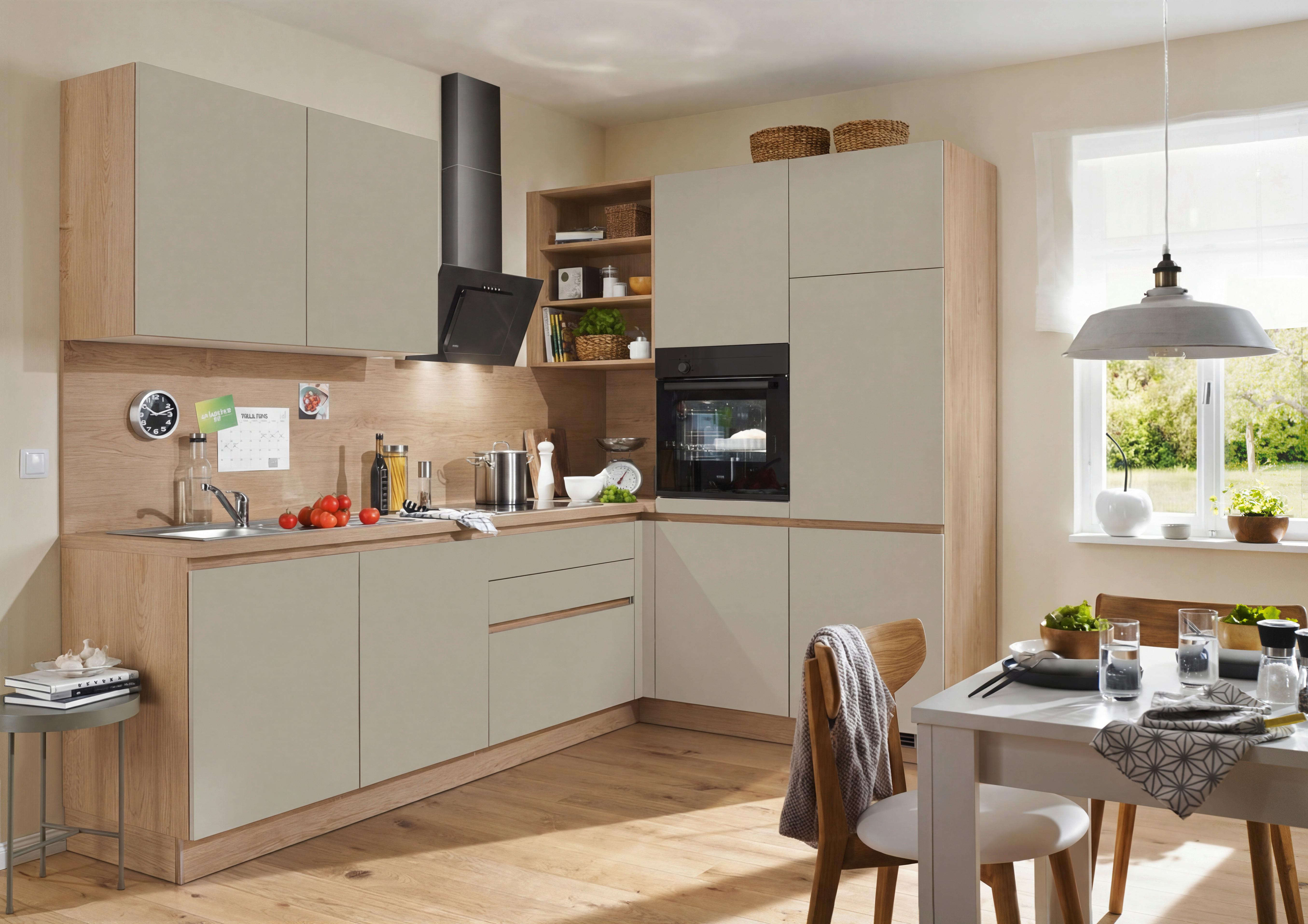 Eckküche Base o. Geräte ca. 275x185cm Cremegrau - Eichefarben/Grau, MODERN, Holzwerkstoff (275/185cm) - Express-Kuechen