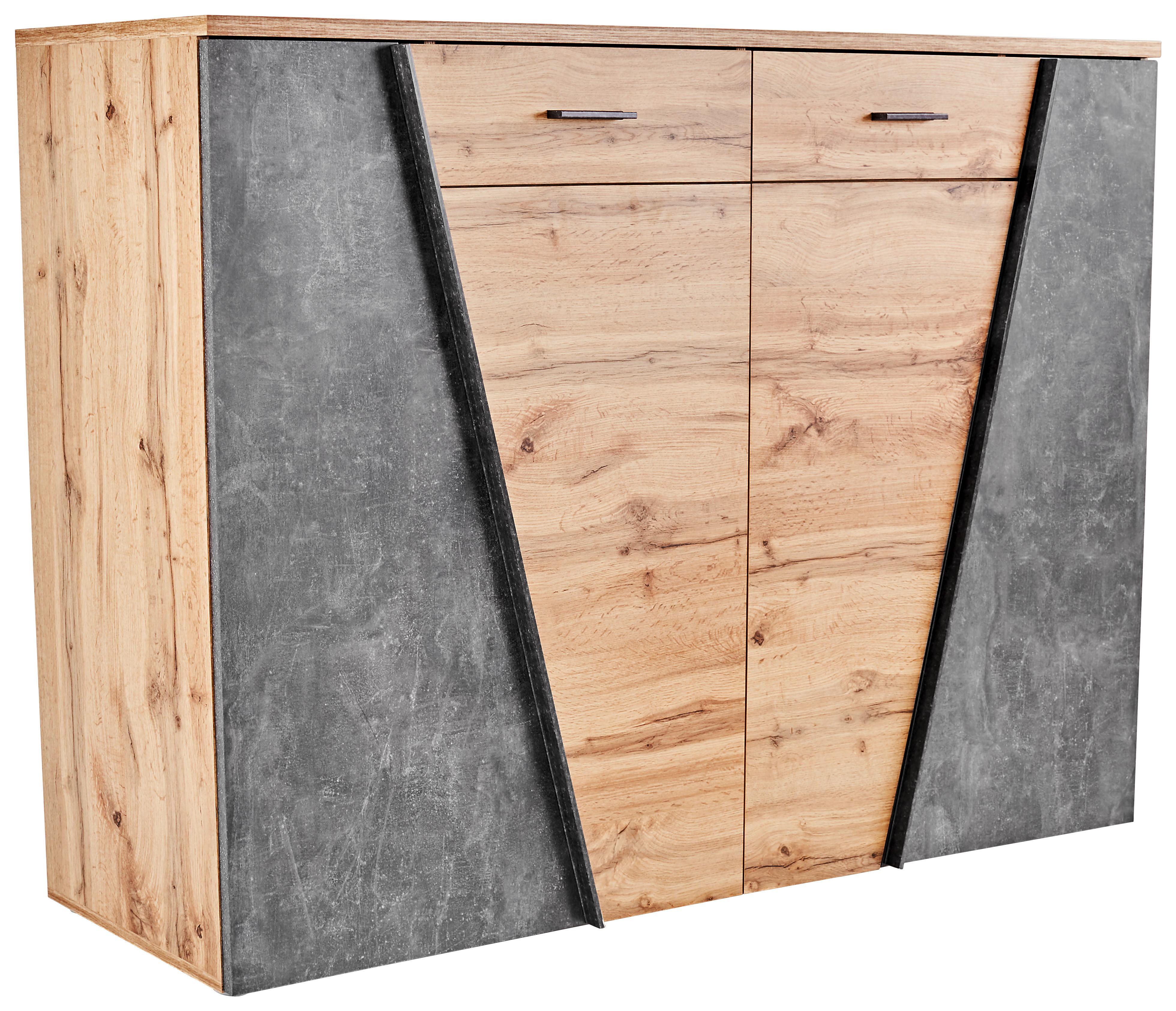 Comodă Venedig - culoare lemn stejar/gri, Modern, material pe bază de lemn (160/110/40cm)