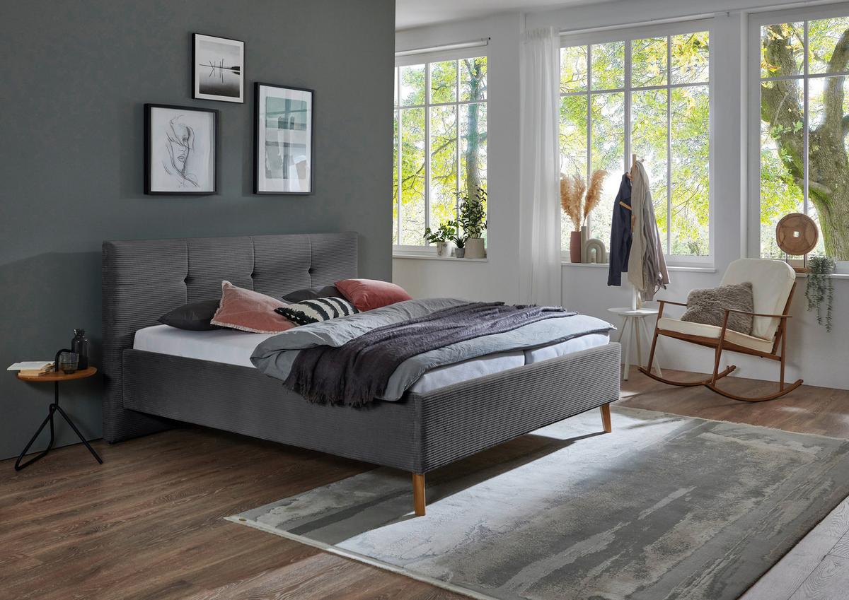 Polsterbett Meila inkl. Stauraum, ca. 160x200cm - Eichefarben/Birkefarben, KONVENTIONELL, Holz/Textil (160/200cm) - Premium Living