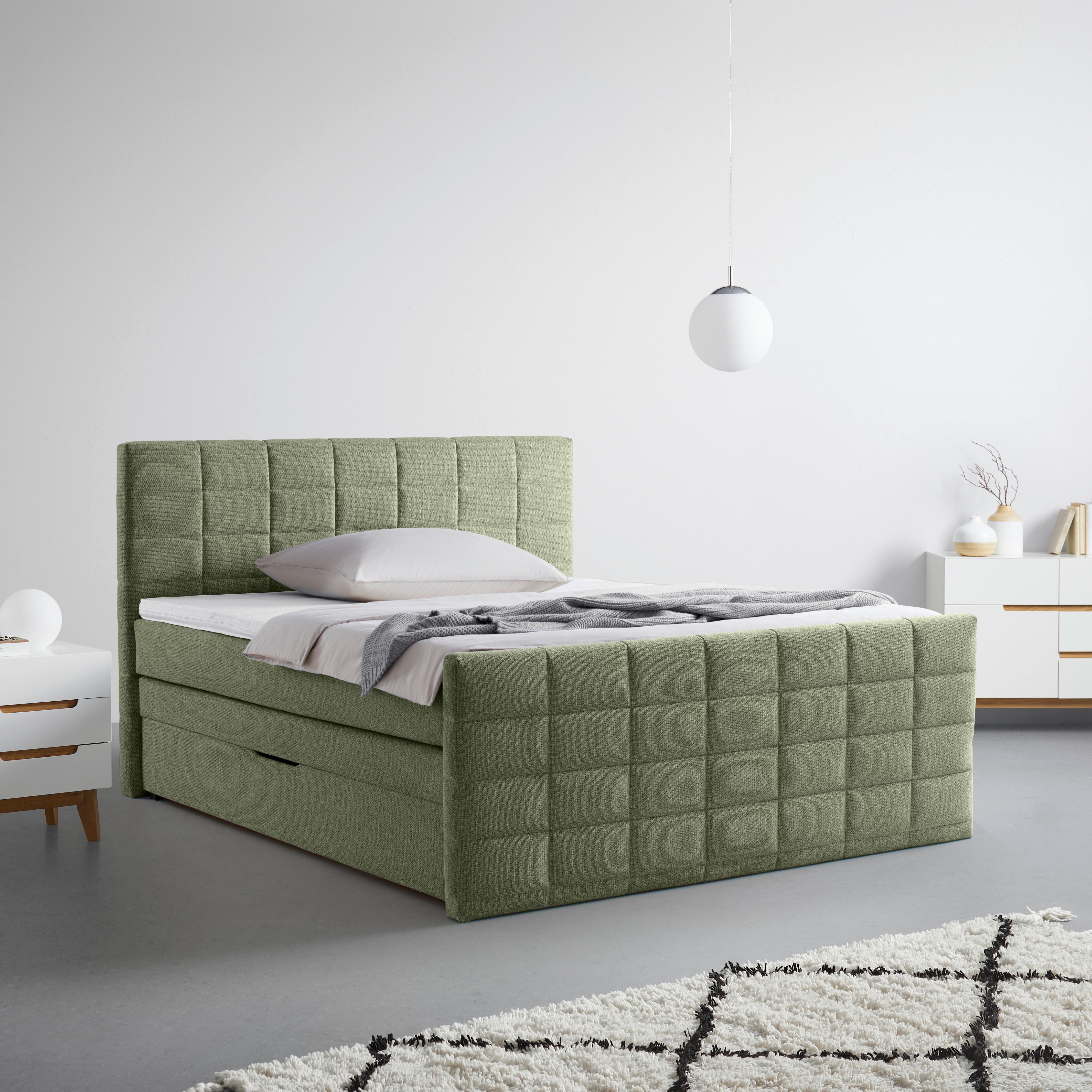 Boxspringbett Damon Grün ca. 180x200cm - Schwarz/Grün, KONVENTIONELL, Kunststoff/Textil (180/200cm) - Mömax