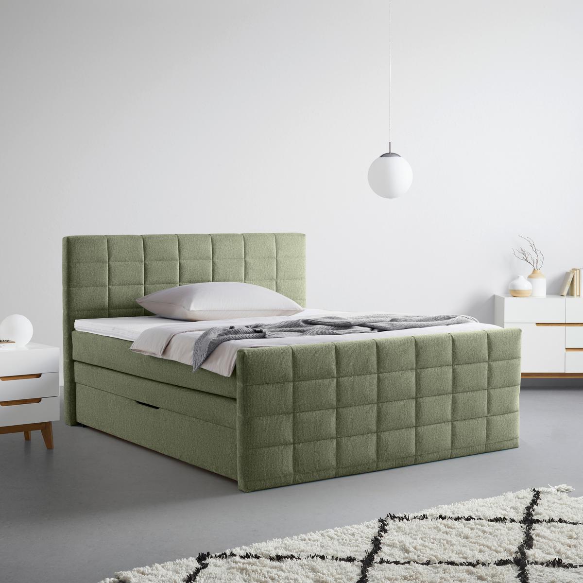 Boxspringbett Damon Grün ca. 180x200cm - Schwarz/Grün, KONVENTIONELL, Kunststoff/Textil (180/200cm) - Mömax