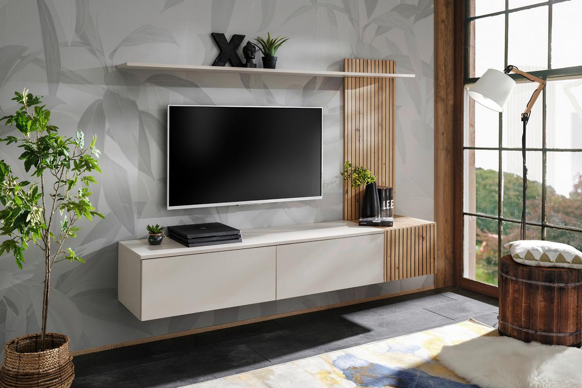 Ansamblu mobilier camera de zi SOLO - cașmir/stejar Artisan, Modern, material pe bază de lemn (180/130/40cm) - Bessagi