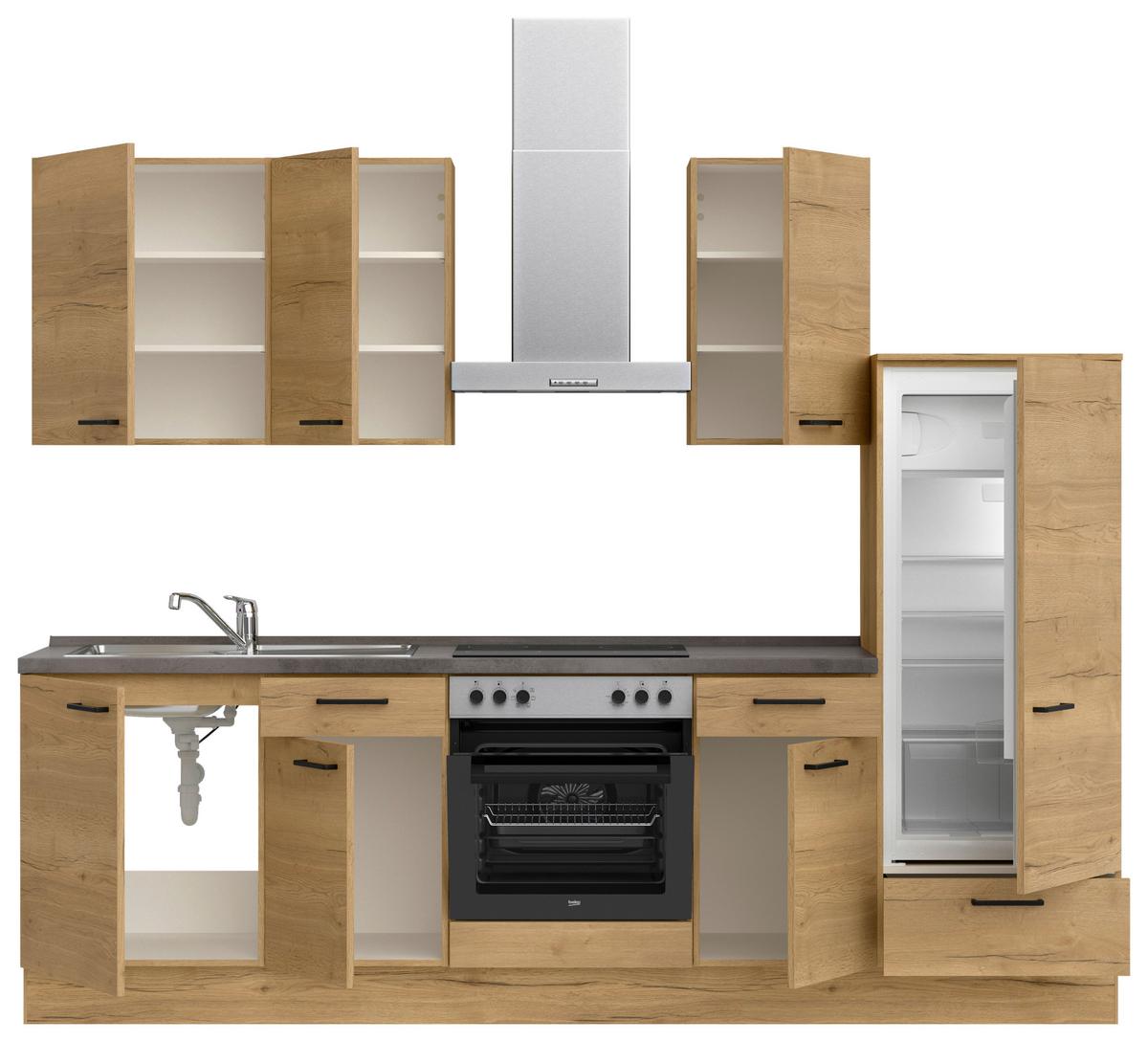 Küchenblock Structura Low m. Geräten Eiche - Schieferfarben/Eichefarben, MODERN, Holzwerkstoff/Metall (270cm) - Nobilia
