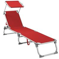 Gartenliege Rot/Alufarben mit Sonnendach - Rot/Alufarben, MODERN, Textil/Metall (55/31/193cm) - Modante