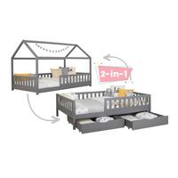 Stauraumbett Duo Hellgrau ca. 140x200 cm Kiefer massiv - Hellgrau/Naturfarben, MODERN, Holz (140/200cm) - MID.YOU