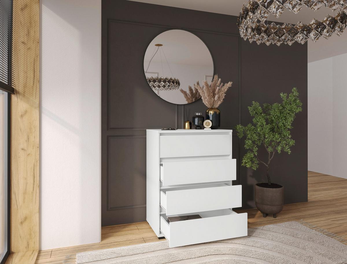KOMODA LINE - kolor srebrny/biały, Design, materiał drewnopochodny/tworzywo sztuczne (80/103/48cm) - Carryhome