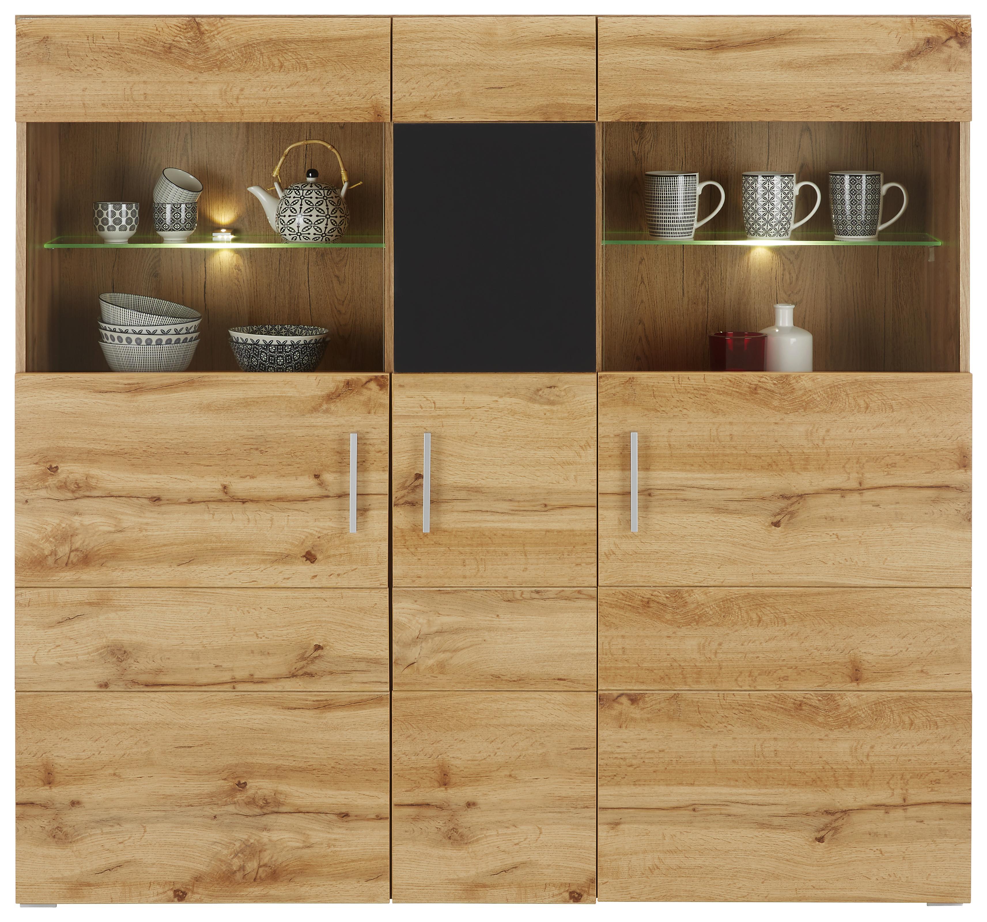 Highboard in Eichefarben - Eichefarben/Schwarz, MODERN, Glas/Holzwerkstoff (140/135/37cm) - Modern Living