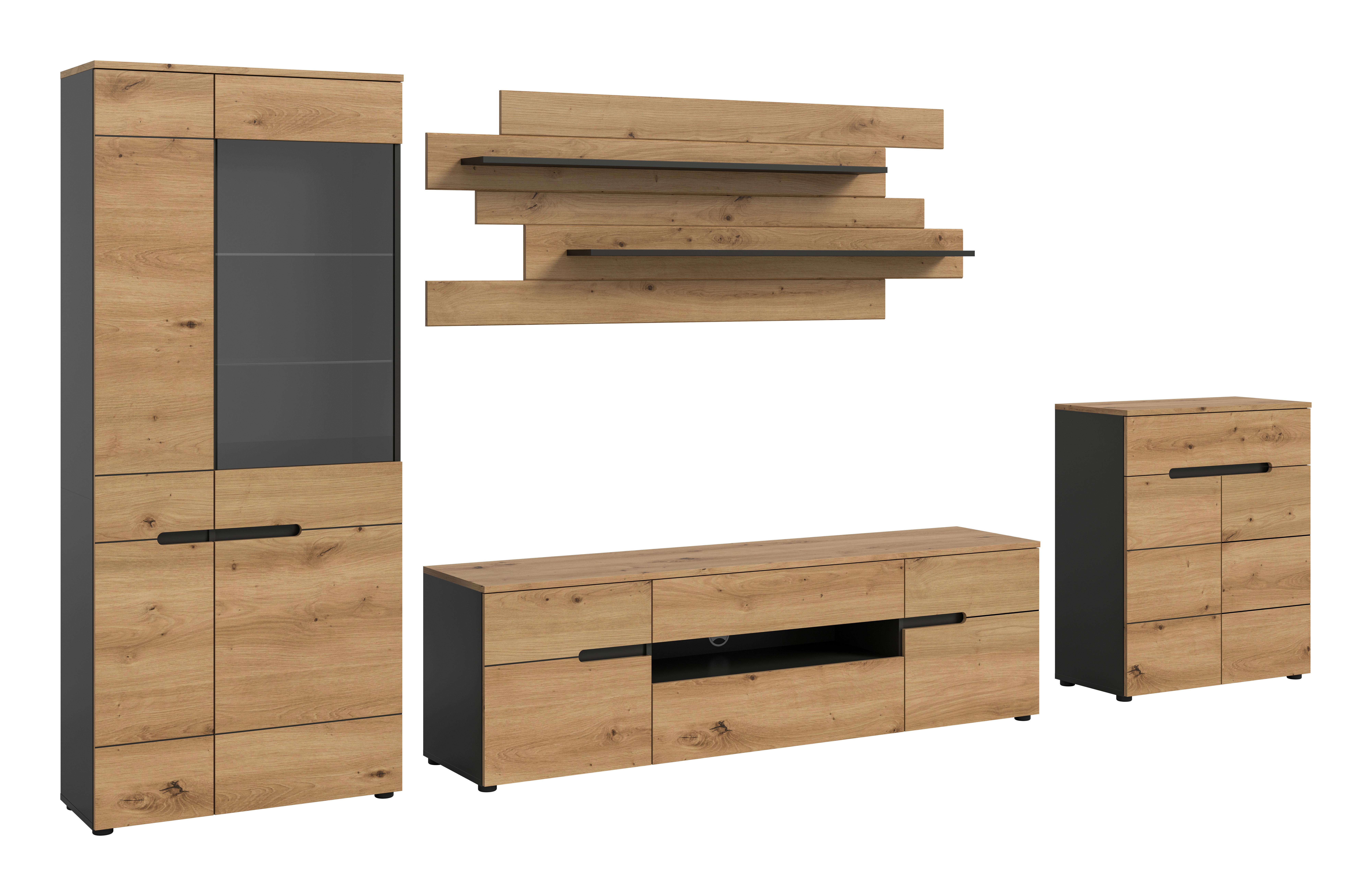 Dnevni Regal Canu, Siva, Barva Hrasta, 4-Delni - črna/hrast artisan, Design, umetna masa/leseni material (375/190/44cm) - Livetastic