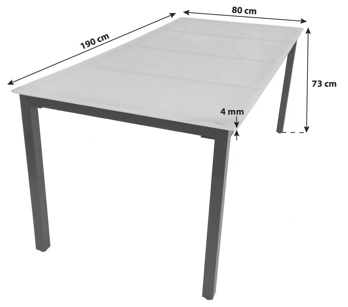 Vrtna Miza Gardenson, Aluminij, Steklo, 190x80 - črna, Basics, kovina/steklo (190/80/73cm) - Gardenson