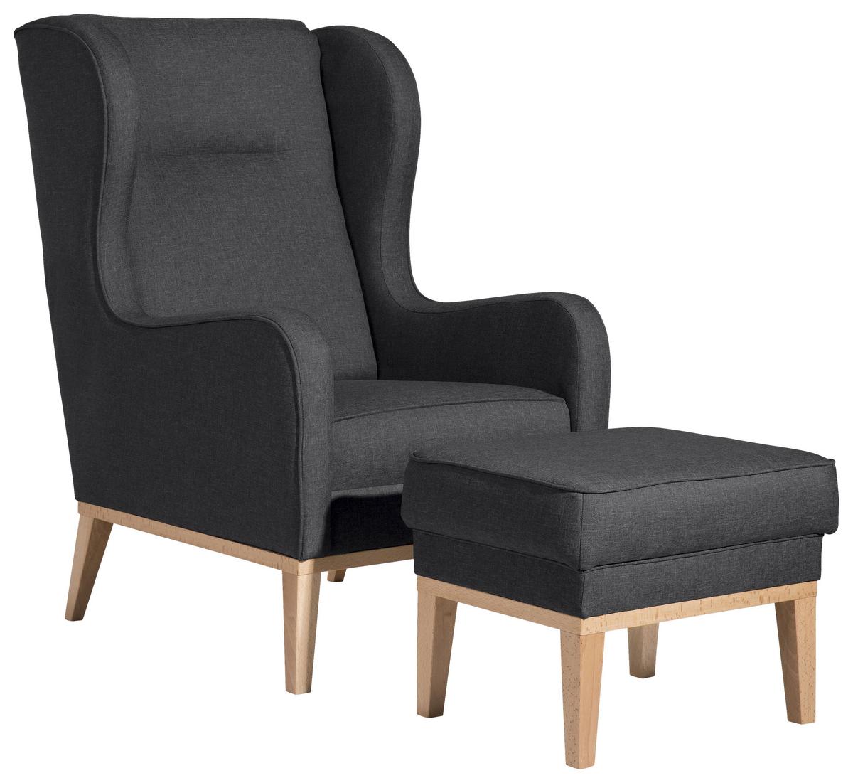 HOCKER ANGELO - Graphitfarben/Naturfarben, KONVENTIONELL, Holz/Textil (50/41/41cm) - Max Winzer