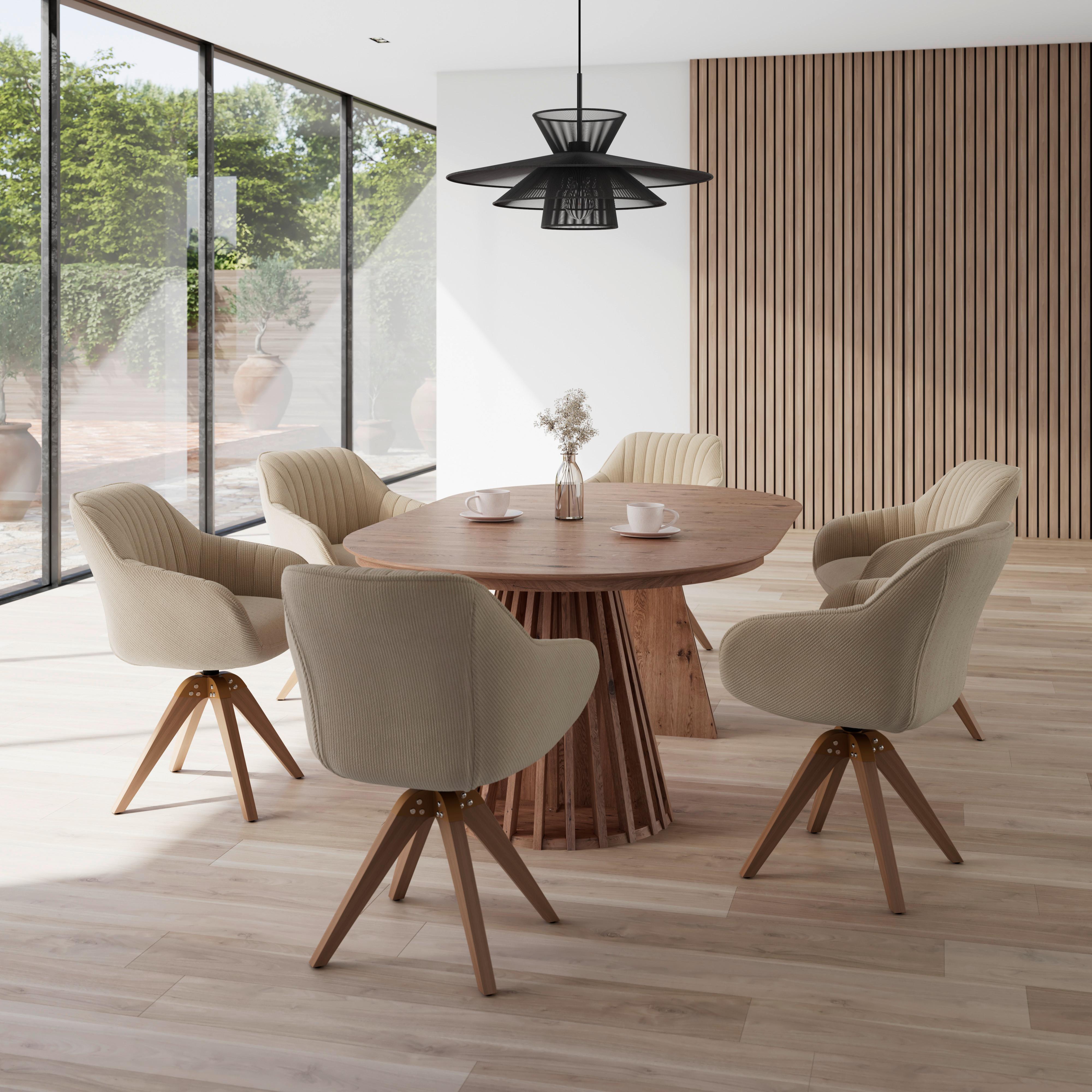 Armlehnstuhl Sally Beige Cord Gepolstert - Beige/Buchefarben, MODERN, Holz/Textil (61/84/58cm) - Bessagi Home
