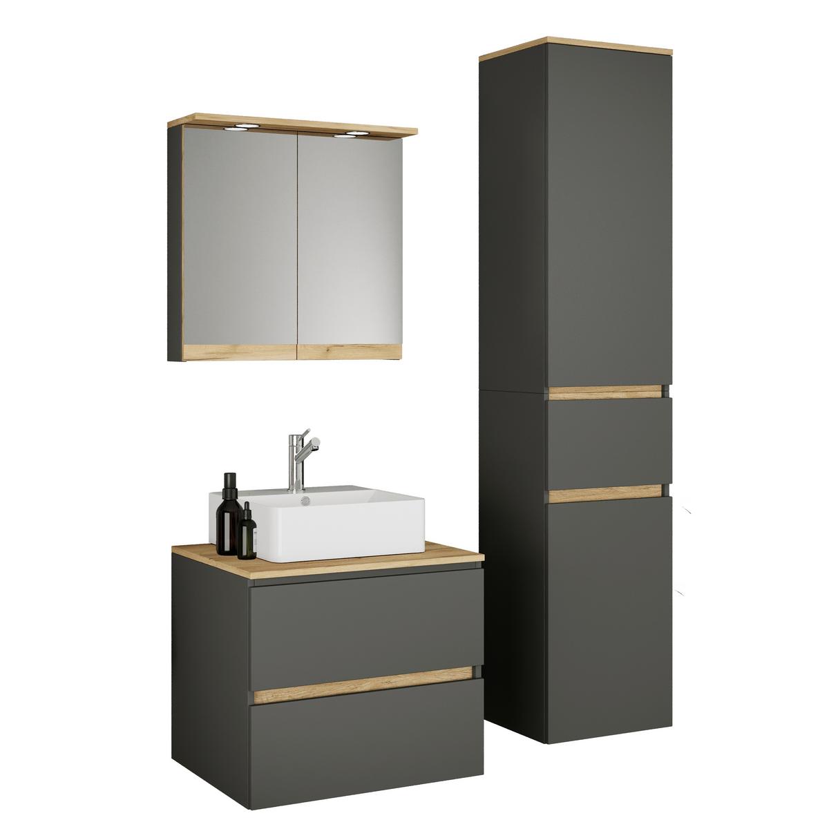 Badezimmer Cosila - Honigeiche/Weiss, Trend, Keramik/Holzwerkstoff (90cm) - MID.YOU