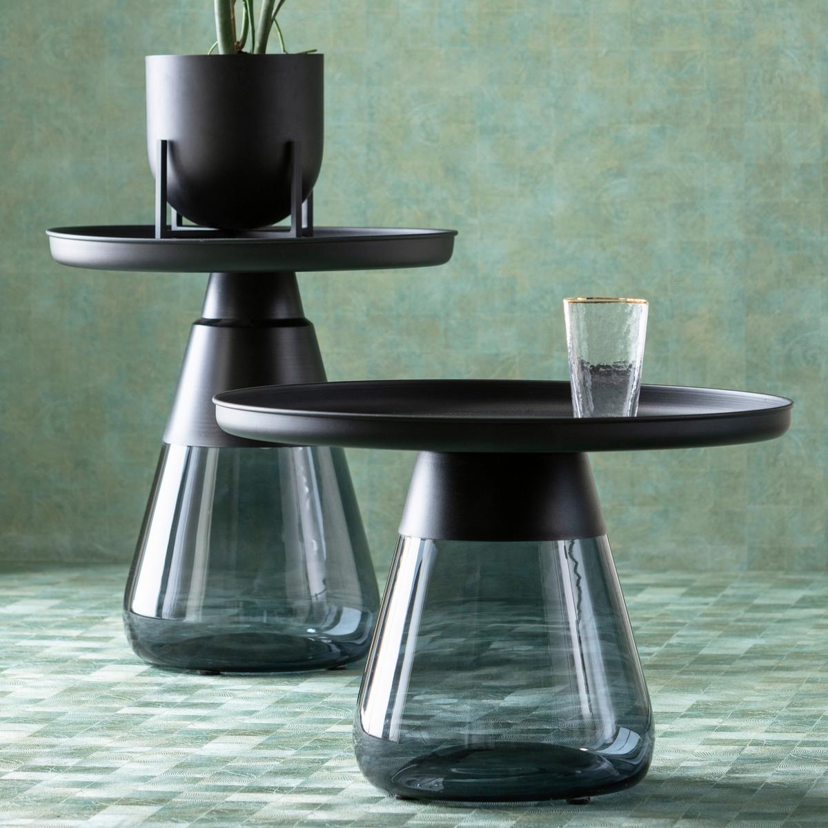 Beistelltisch Bottiglia Schwarz/Blaugrau - Blaugrau/Schwarz, MODERN, Glas/Metall (60/43/60cm) - Kare-Design