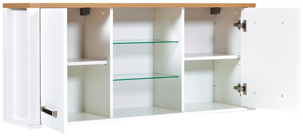 Hängeschrank Sicilia Weiß/Eiche Artisan - Silberfarben/Weiß, MODERN, Glas/Holzwerkstoff (130,3/57,5/33cm) - Mömax